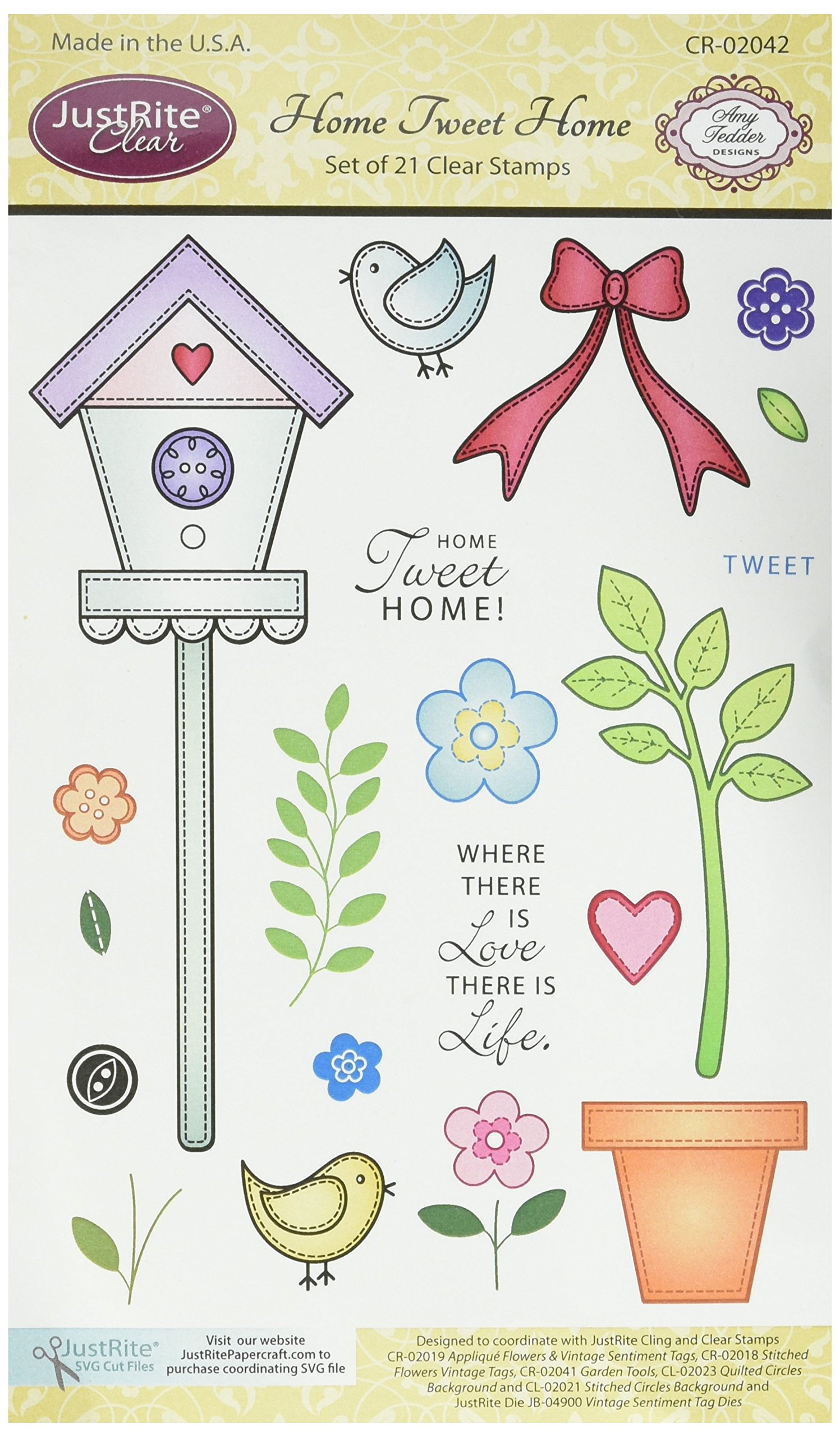 Justrite Clear Stamp Set 4x6 Inch - Home Tweet Home - Perfect for Scrapbooking, Card Making & DIY Crafts