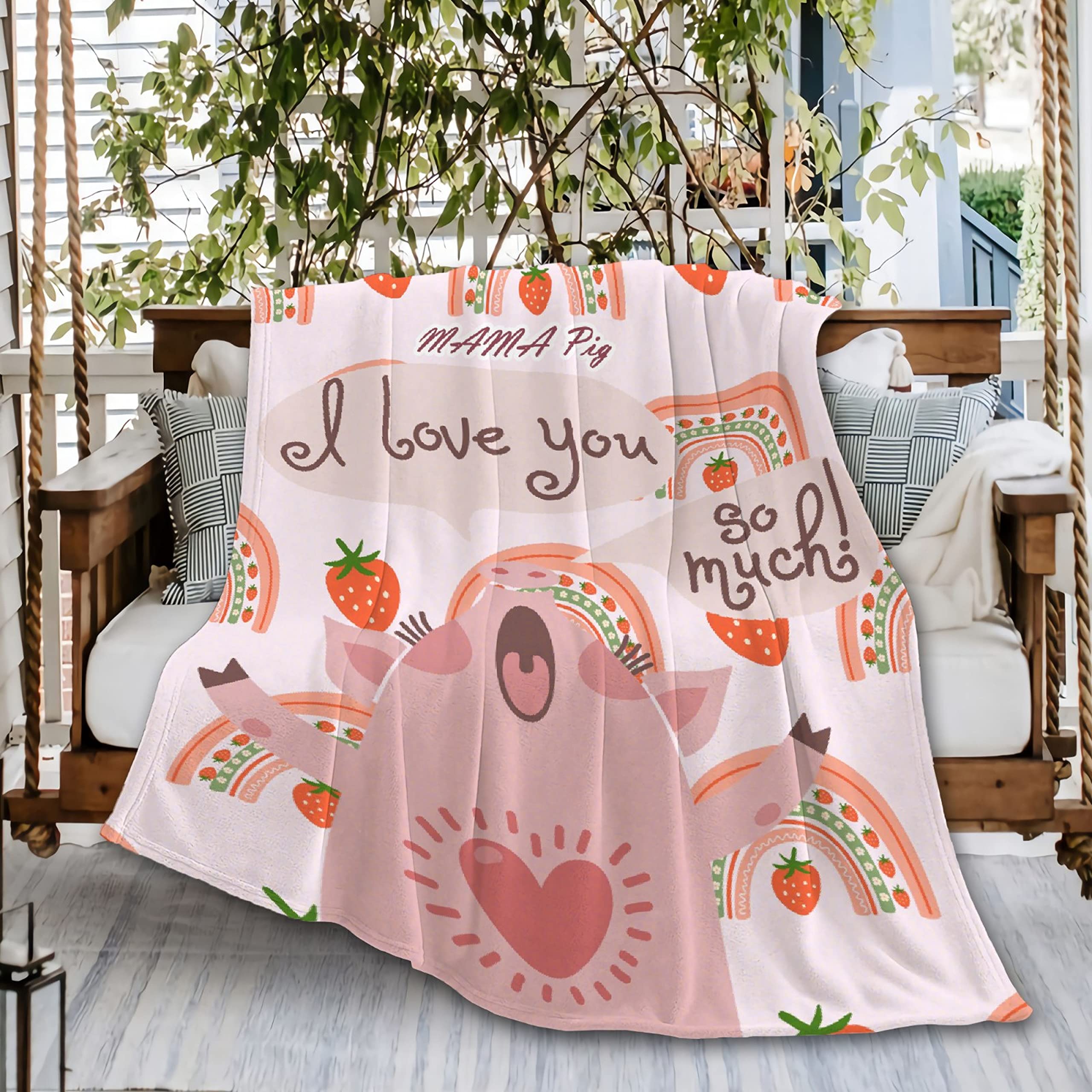 Ultra Soft Flannel Fleece Throw Blanket - Mama Pig Dream Strawberry Pink Microfiber Blanket for Couch, Bed & Outdoor Use - Lightweight Comfort for Beach Picnics, Camping & Travel - Extra Large 120