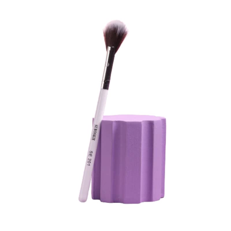SUROSKIE Women's & Girls' Fan Brush - Professional SE201 Face Makeup Highlighter & Contour Brush for Blush, Powder & Liquid Cosmetics | Soft Synthetic Bristles | White Silver Handle | Perfect for Everyday Makeup & Professional Use