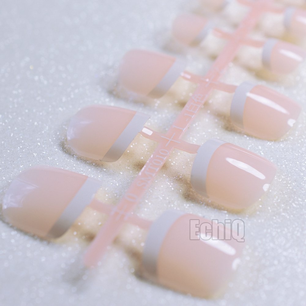 10 Pairs Short French Fake Nails for Toes - Nude & White Fade Design, Toe Nail Tips in OPP Bags - Perfect for Pedicures, Summer Sandals & Beach Vacations