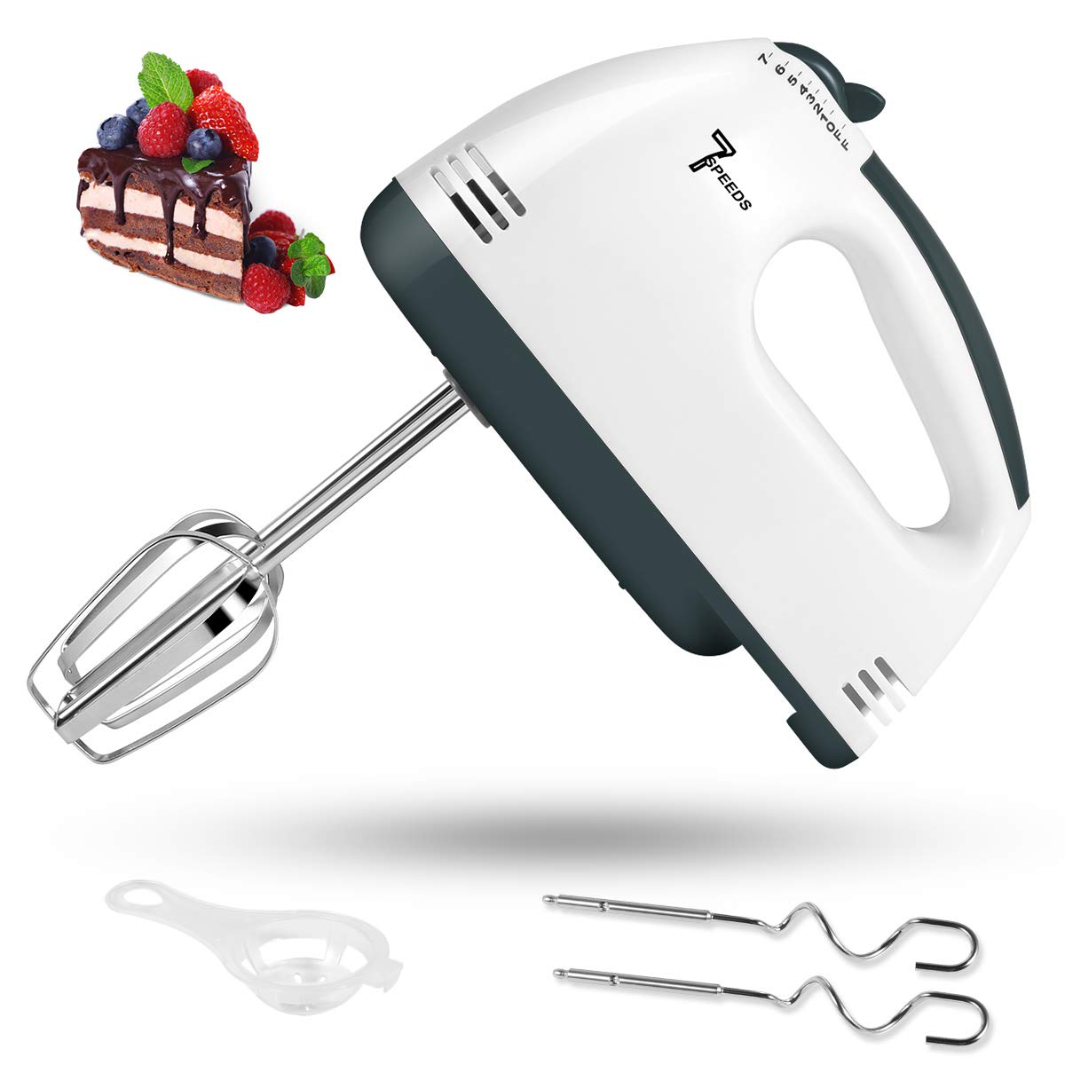 2023 Upgraded Electric Hand Mixer - 7 Speed Portable Handheld Mixer with Stainless Steel Blades, 2 Dough Hooks & 2 Beaters | Perfect for Baking Cakes, Cookies, Whipping Cream & Cooking | Ideal Kitchen Gadget for Home Bakers & Professional Chefs