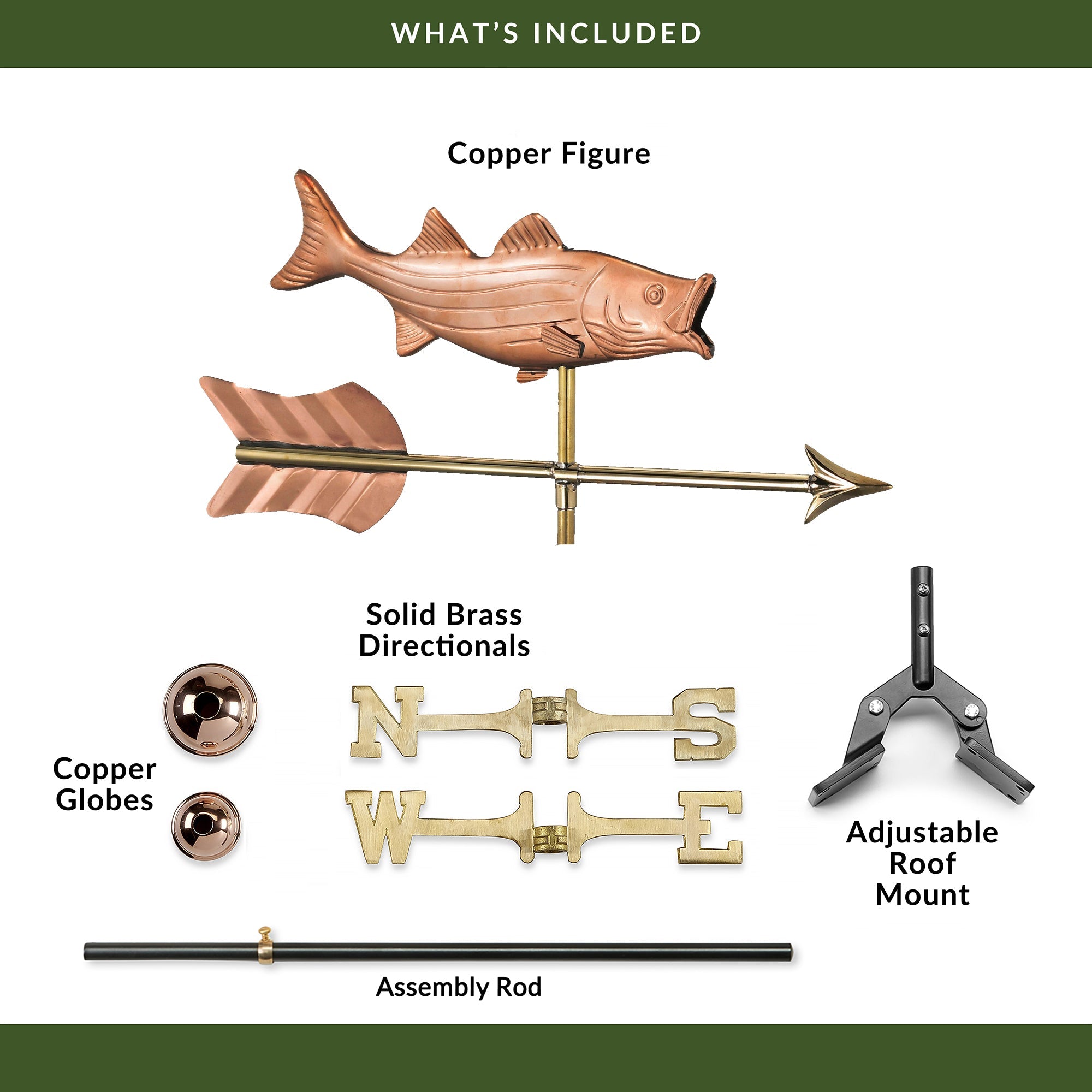 Bass with Arrow Cottage Weathervane - Decorative Outdoor Metal Weather Vane for Garden, Roof, or Barn - Rustic Home & Farmhouse Décor