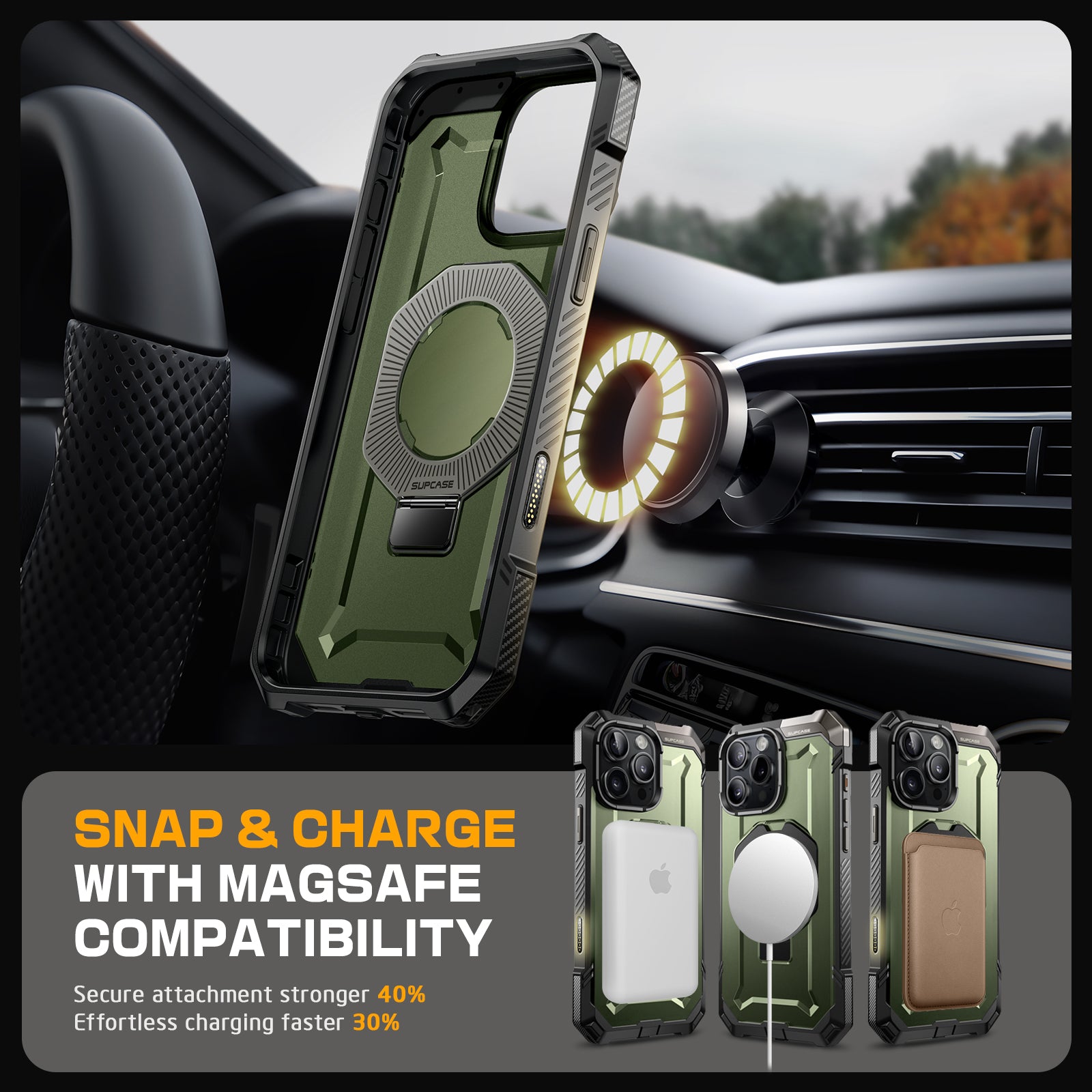 iPhone 16 Pro Case with MagSafe & Camera Control Button - 6.3 Inch Shockproof Protective Cover, Anti-Slip Grip Design in Dark Green | Perfect for Outdoor Activities, Travel & Daily Use