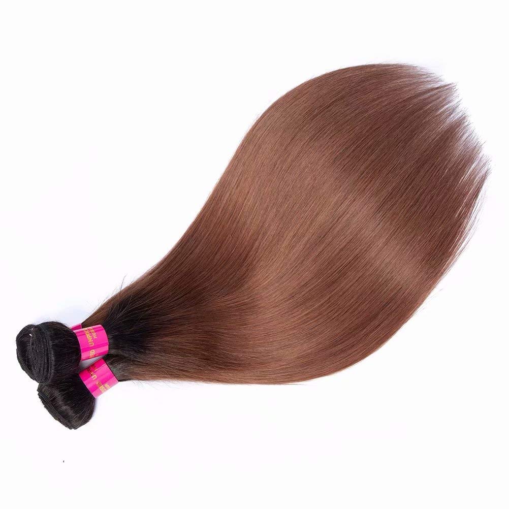 FEEL ME Black to Brown Straight Ombre Human Hair Bundles 1B/30 | 100% Virgin Brazilian Hair Extensions | Unprocessed 8A Grade Silky Straight Weave (14 16 18 Inches) | Perfect for Daily Wear, Parties & Special Occasions