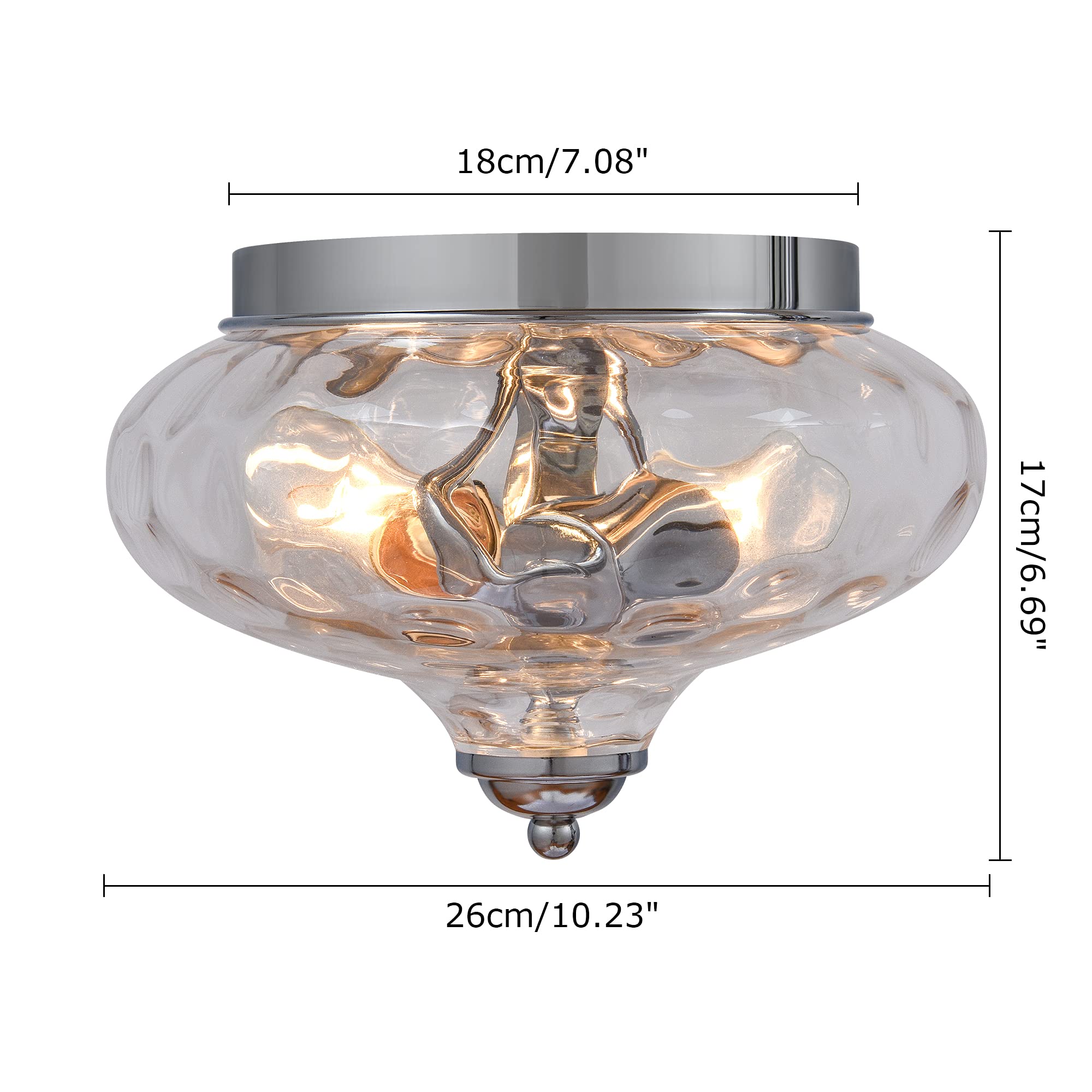 EDISLIVE Modern 2-Light Hammered Glass Flush Mount Ceiling Light Fixture 10.2