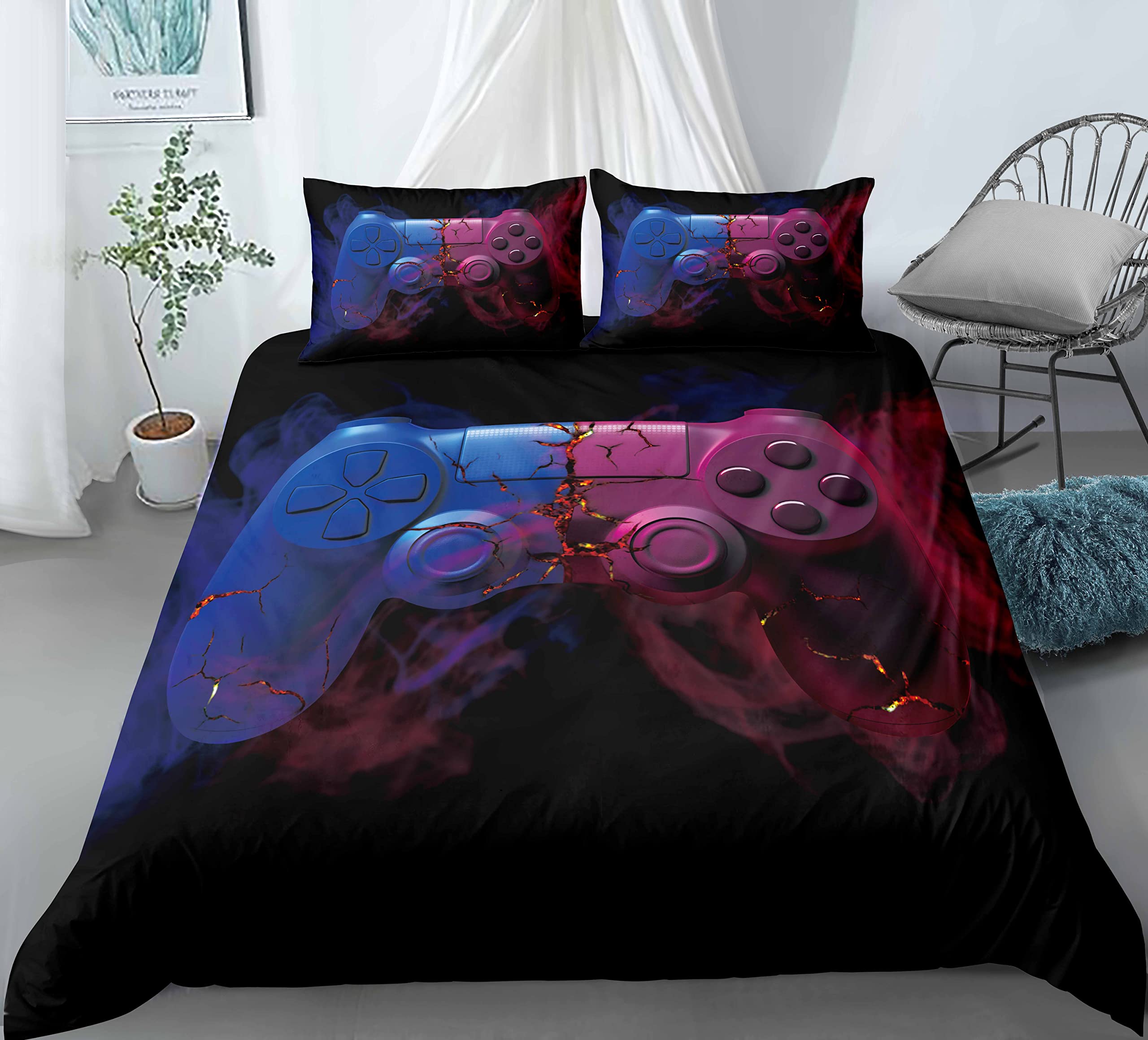 Homefit Gaming Bedding Set - Video Game Controller Print Duvet Cover for Kids & Teens - King Size (89
