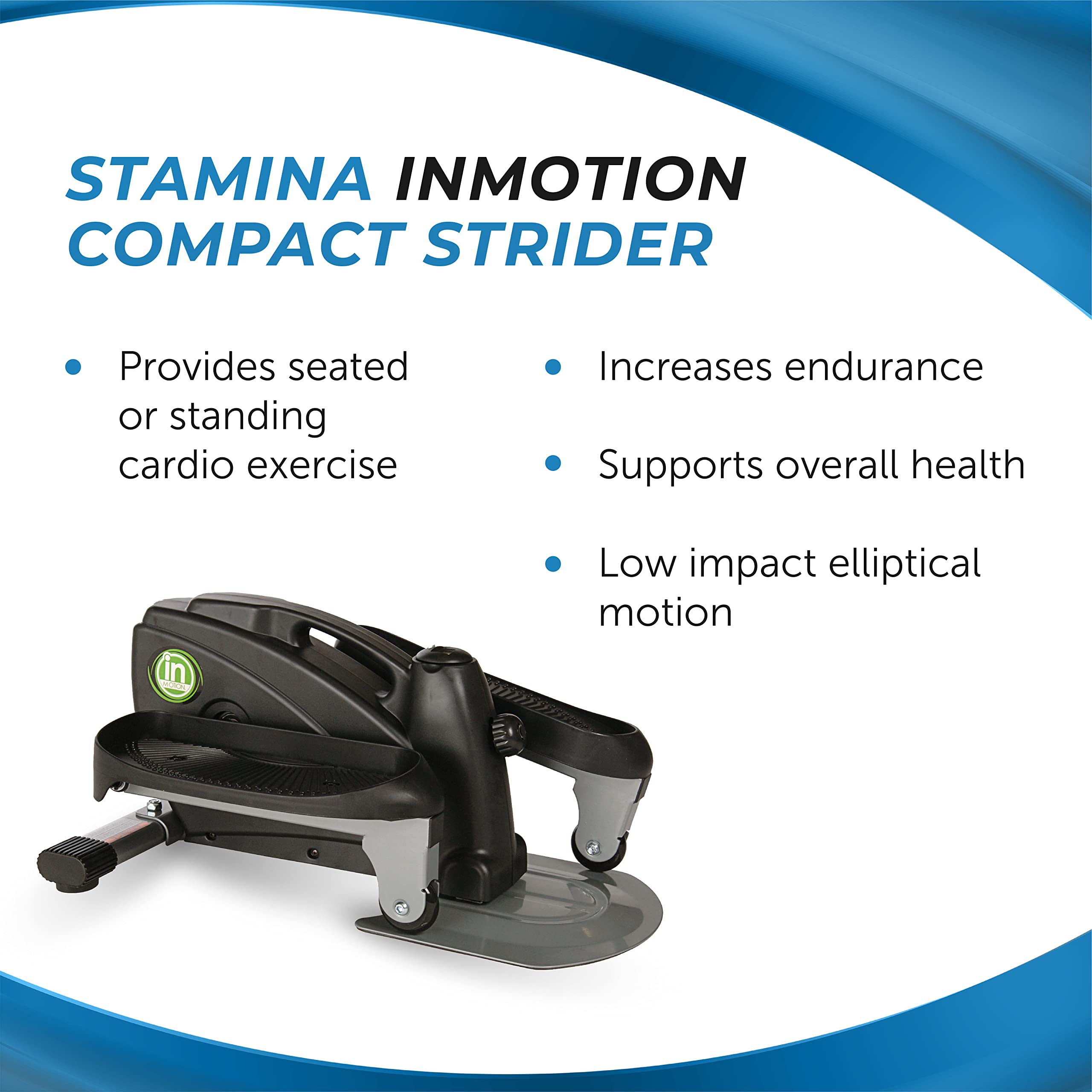Stamina Inmotion Compact Strider Under Desk Elliptical Machine - Portable Foot Pedal Exerciser for Home & Office - Seated or Standing Workout Equipment for Legs & Cardio Training - Perfect for Small Spaces & Sedentary Lifestyles