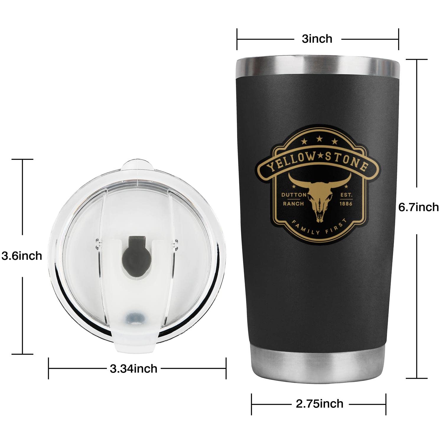 Yellowstone Dutton Ranch 1886 Family First Insulated Tumbler with Lid - 20oz Stainless Steel Travel Mug for Coffee, Tea & Cold Drinks - Perfect for Camping, Office & Outdoor Adventures