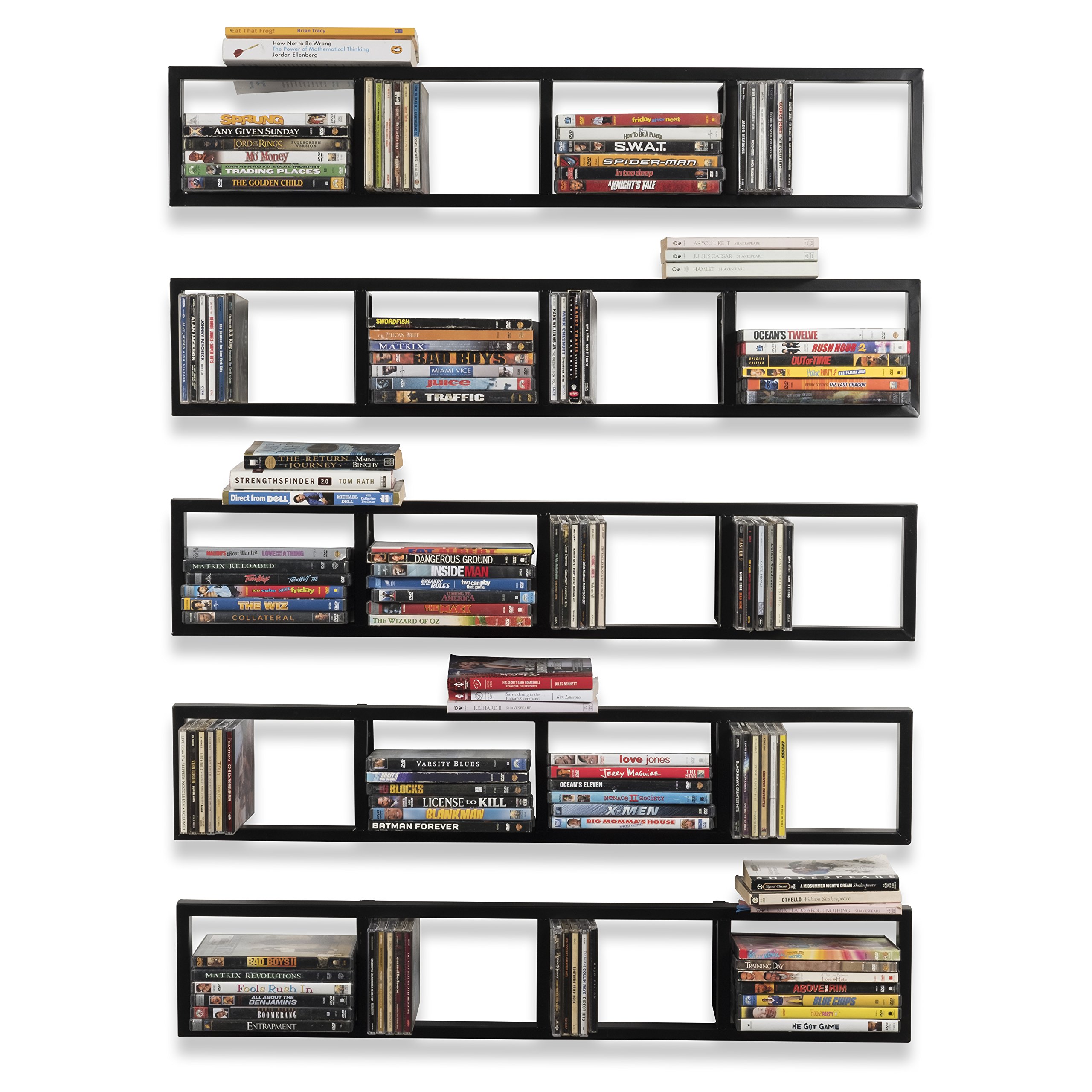 Space Black Floating Shelves for Wall - 34 Inch Set of 5, Modern Video Game & DVD Storage Shelves, Cube Organizer for Living Room, Bedroom, and Office Decor