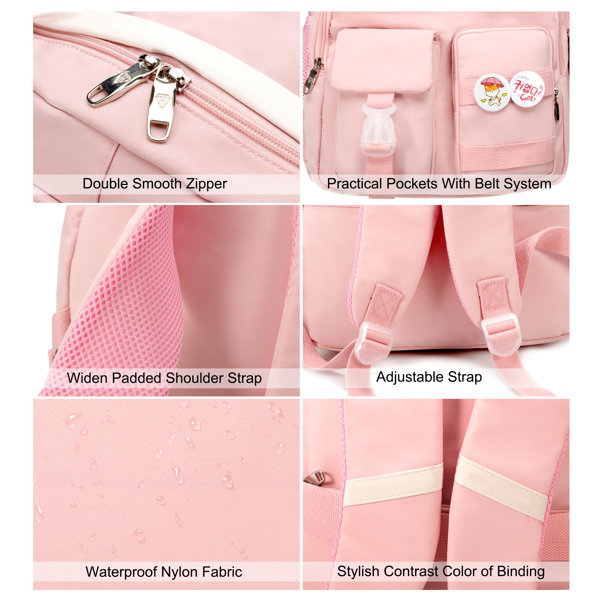 Stylish 15.6 Inch Anti-Theft Laptop Backpack for College Students - Pink Cute Bookbag for High School Girls & Women, Durable Travel Daypack for School, Work & Commuting