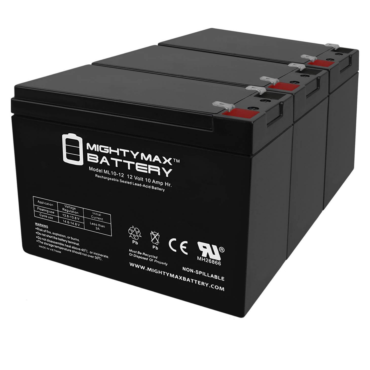 Mighty Max 12V 10AH SLA Replacement Battery for APC Pro 650 BP650SUS - 3 Pack - Backup Power for UPS, Security Systems & Emergency Lighting