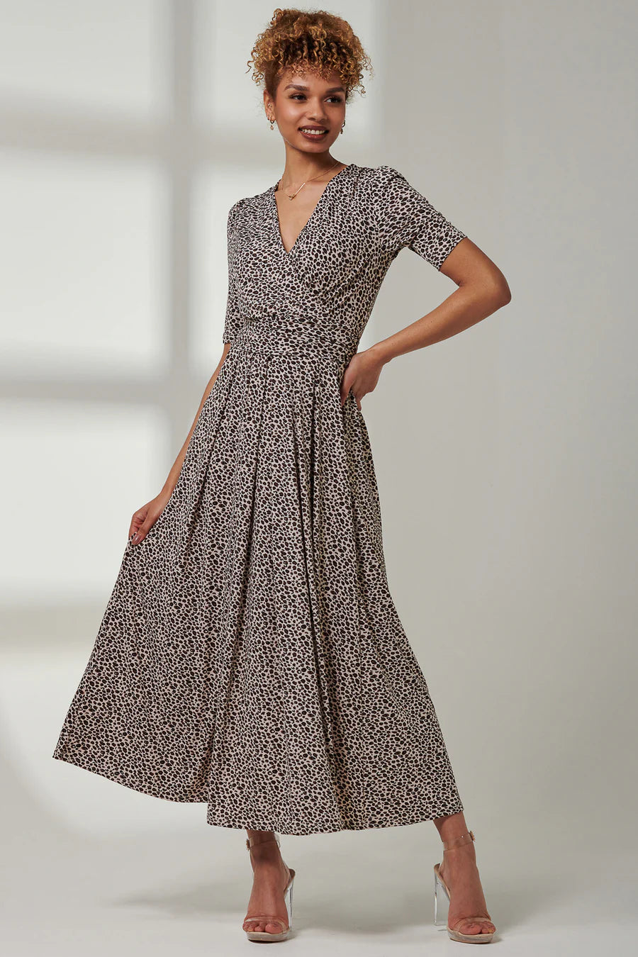 Kenzie Half Sleeve Jersey Maxi Dress - Neutral Animal Print Flowy Beach Dress for Women | Summer Vacation, Boho Chic Outfit, Casual Daywear