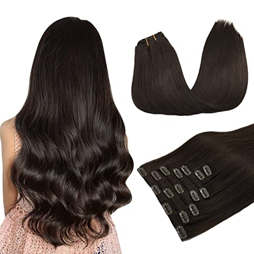 18 Inch Clip in Human Hair Extensions 7pcs 120g - MAXITA Light Dark Brown Straight Remy Hair Extensions for Women | Natural Look for Daily Wear, Parties & Special Occasions