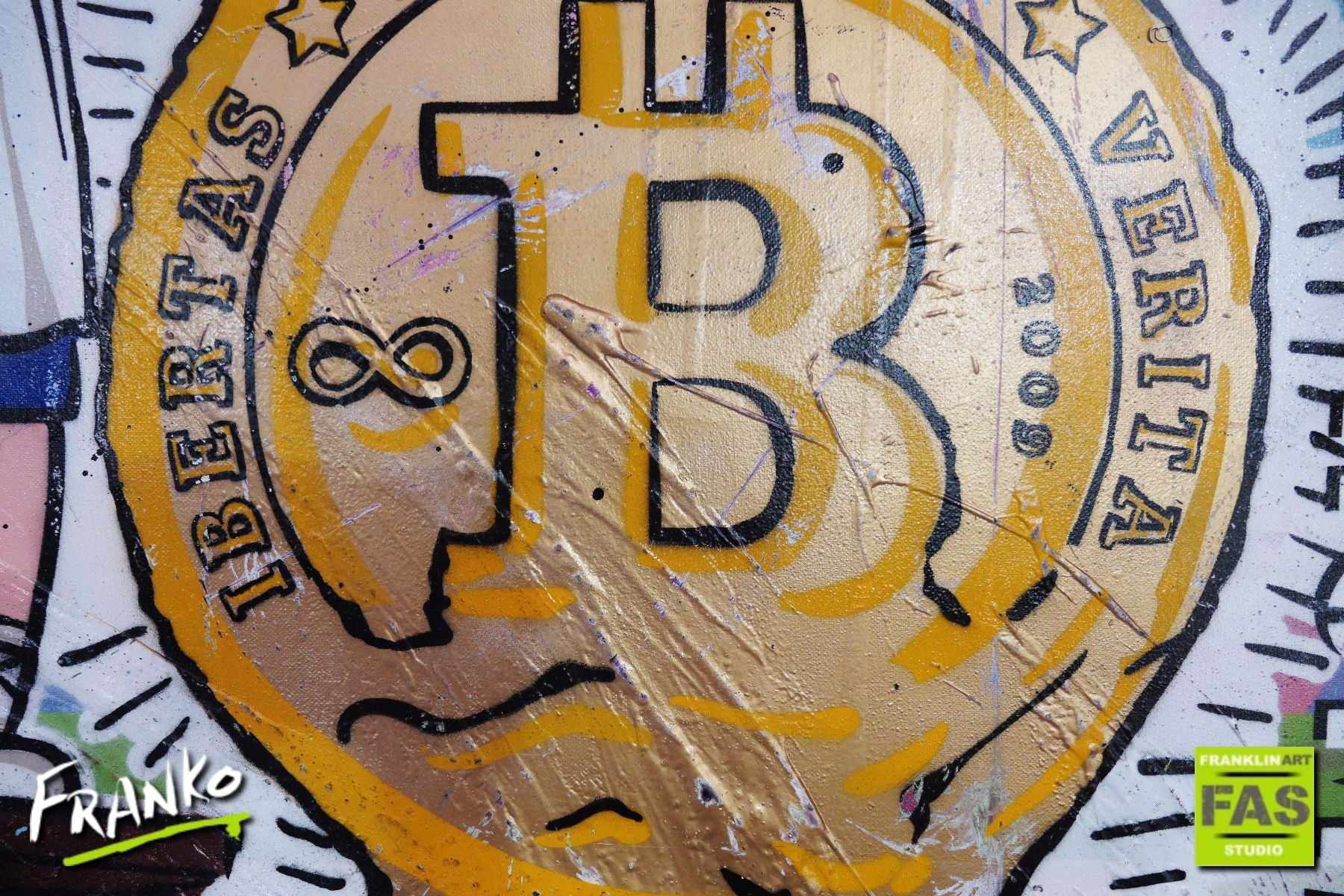 Bit By Bit 140cm x 100cm Richie Rich Bitcoin Art Print - Crypto Wall Decor for Home Office & Man Cave - Unique Digital Currency Gift for Bitcoin Enthusiasts