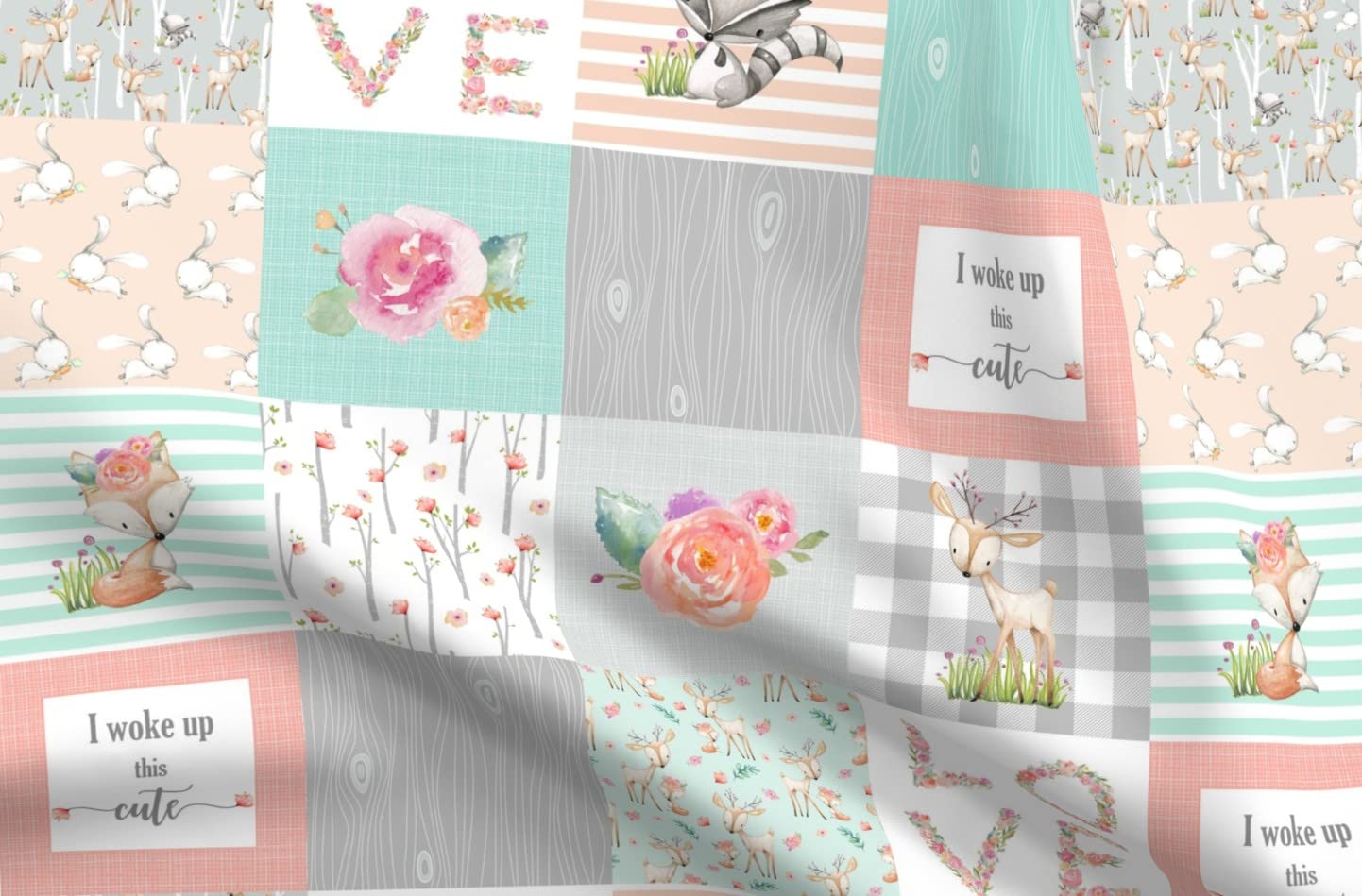 Woodland Animals Printed Minky Fabric by The Yard - Deer Fox Raccoon Patchwork Wholecloth for Baby Blankets, Quilt Backing & Sewing Projects | Soft Plush Fabric for Nursery Decor, DIY Crafts & Cozy Home Textiles
