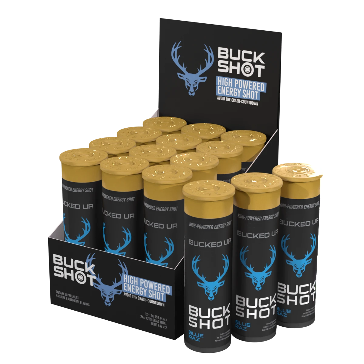 Bucked Up Buck Shot Energy Drink - 12 Pack (59ml Each) | Pre-Workout & Focus Booster for Gym, Study & Daily Energy