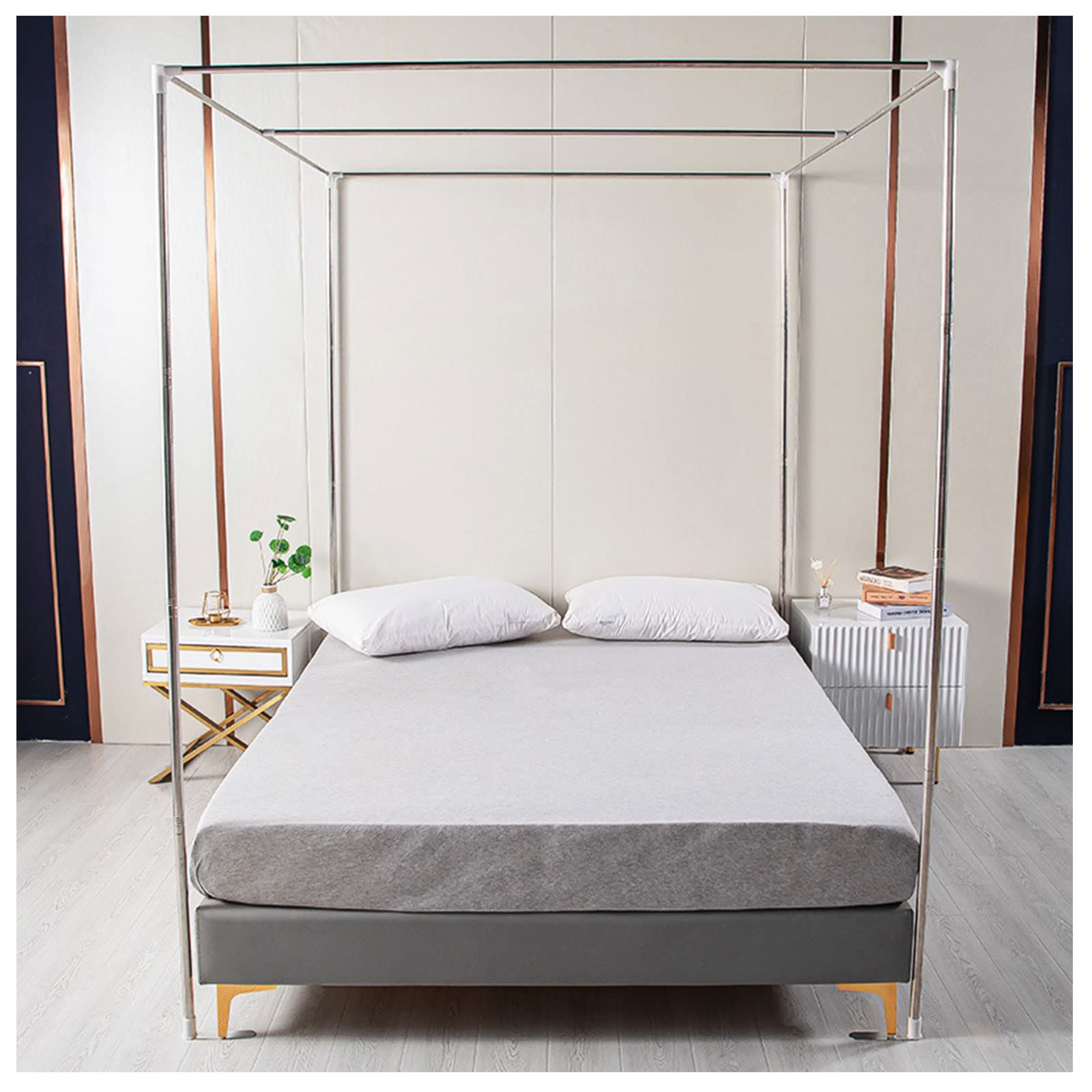 Stainless Steel 4 Corner Bed Post Mosquito Net Canopy Frame for Double Bed - Durable & Adjustable - Perfect for Outdoor Camping, Travel, and Home Use