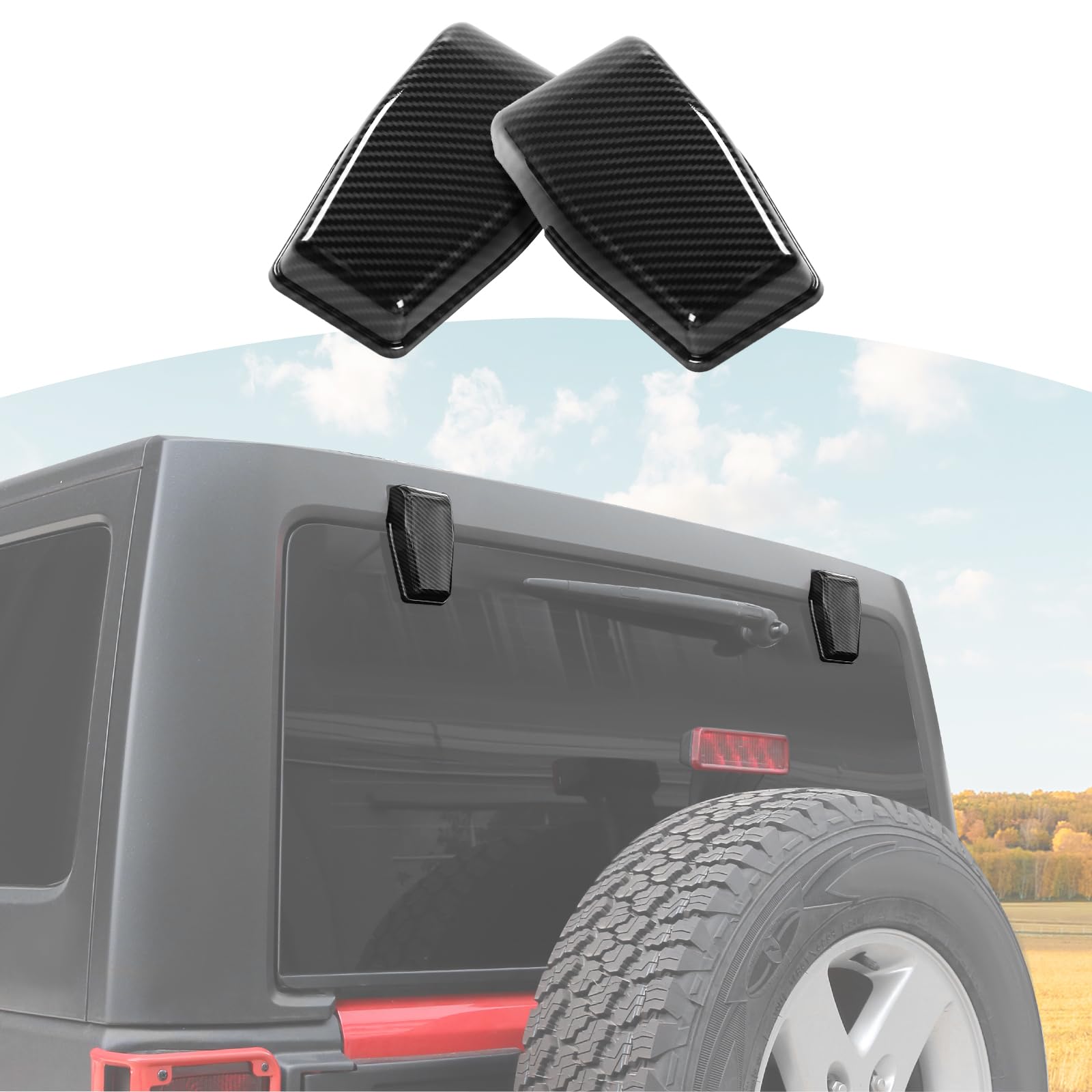 Jeep Wrangler JK JKU Rear Window Hinge Trim Cover (2007-2017) - Carbon Fiber ABS Black Exterior Accessories (2-Piece Set) - Perfect for Off-Roading & Jeep Customization