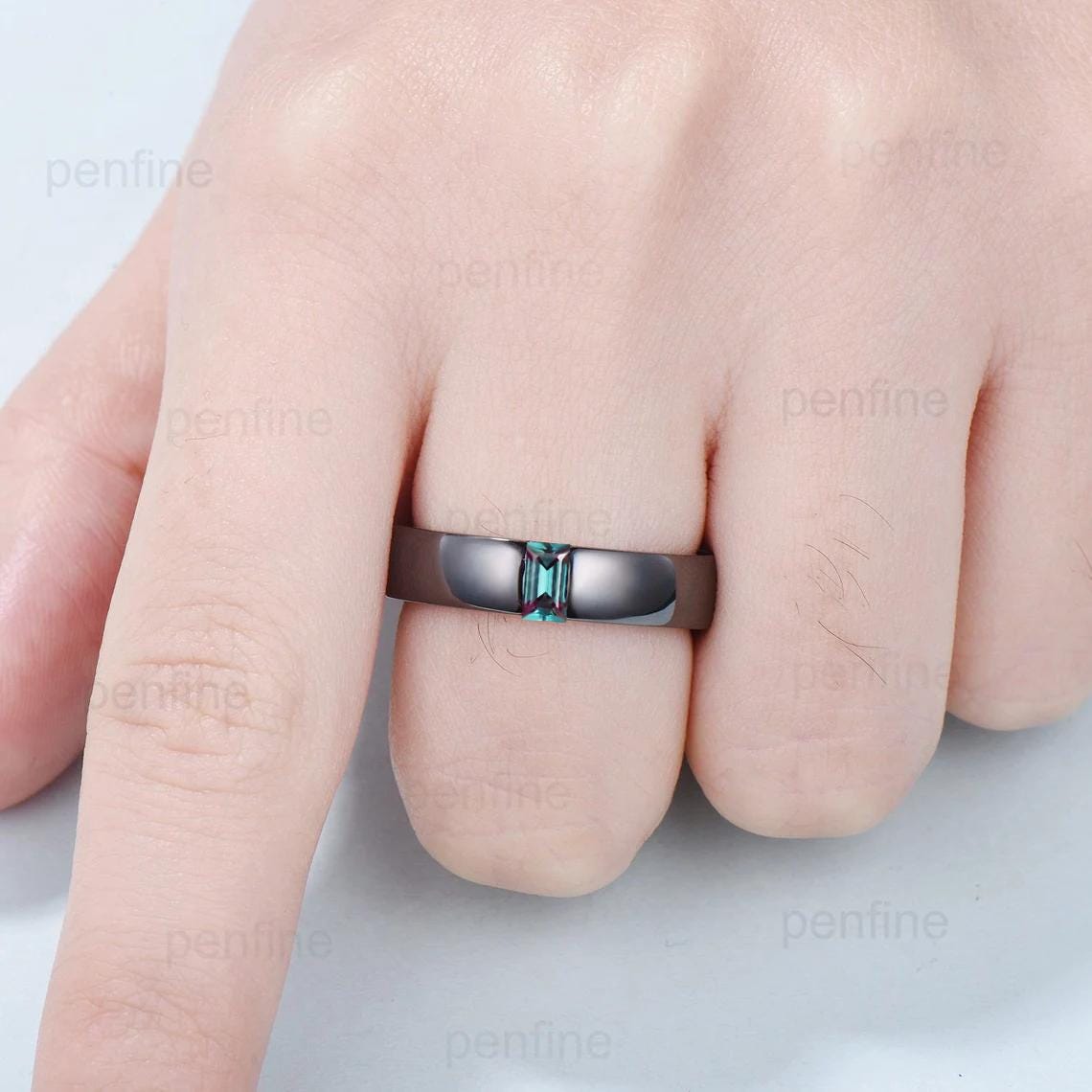 14K Black Gold Alexandrite Couples Ring Set - His & Hers Wedding Bands, Twig Design Engagement Rings for Men & Women - Nature Inspired Promise Gift for Anniversaries, Proposals & Romantic Occasions