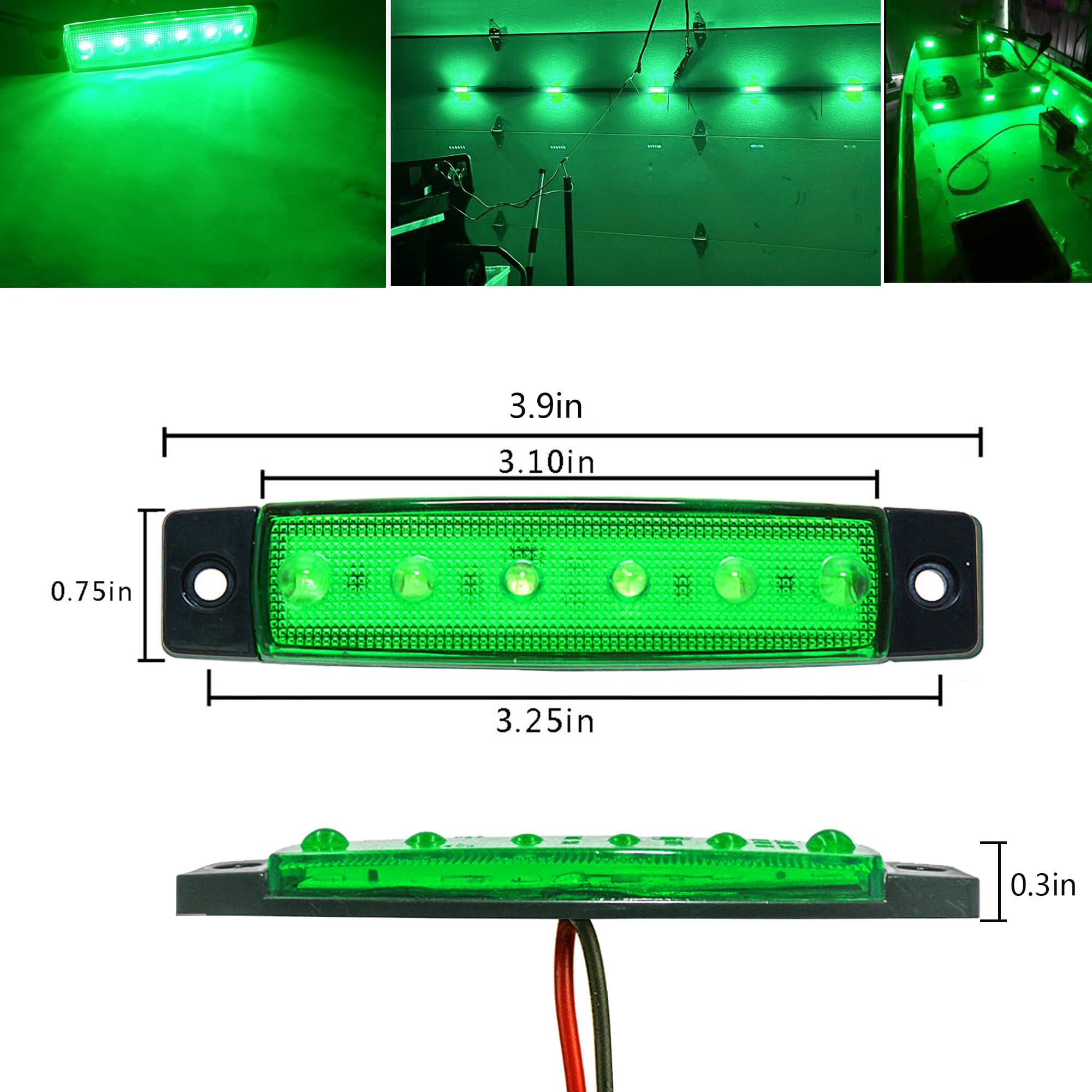 10 Pcs Green LED Rock Strip Lights - Wheel Well Underglow Lighting Kit for Cars, Trucks, SUVs, RVs & Golf Carts | Waterproof Off-Road Side Marker Lights for Wrangler & Jeep | Perfect for Night Driving, Off-Roading & Custom Car Shows