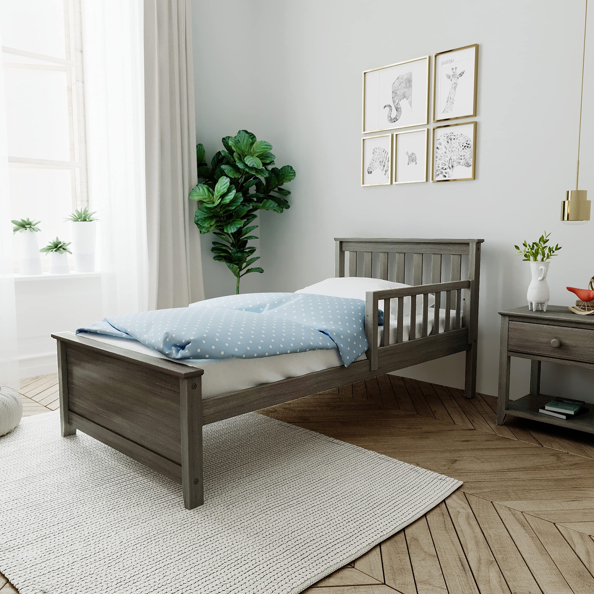 Max & Lily Twin Bed Frame with Headboard & Safety Guard Rail - Solid Wood Slatted Design in Clay Finish - Perfect for Kids' Bedroom, Nursery or Guest Room