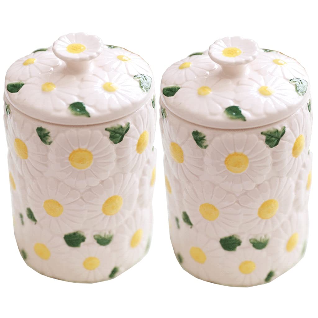 LTCTL White Ceramic Storage Jars with Lid - Retro Farmhouse Kitchen Canisters for Cookies, Snacks, Flour & Dry Food Storage | Airtight Food Containers for Pantry Organization & Home Decor (Set of 2) - Perfect for Farmhouse Style Kitchens, Coffee Bars & Rustic Home Decor