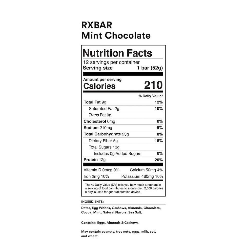 RXBAR Protein Bars - Mint Chocolate Flavor, 22oz Box (12 Bars) | High Protein Snack for Workout Recovery, Healthy On-the-Go Breakfast & Travel Snacks