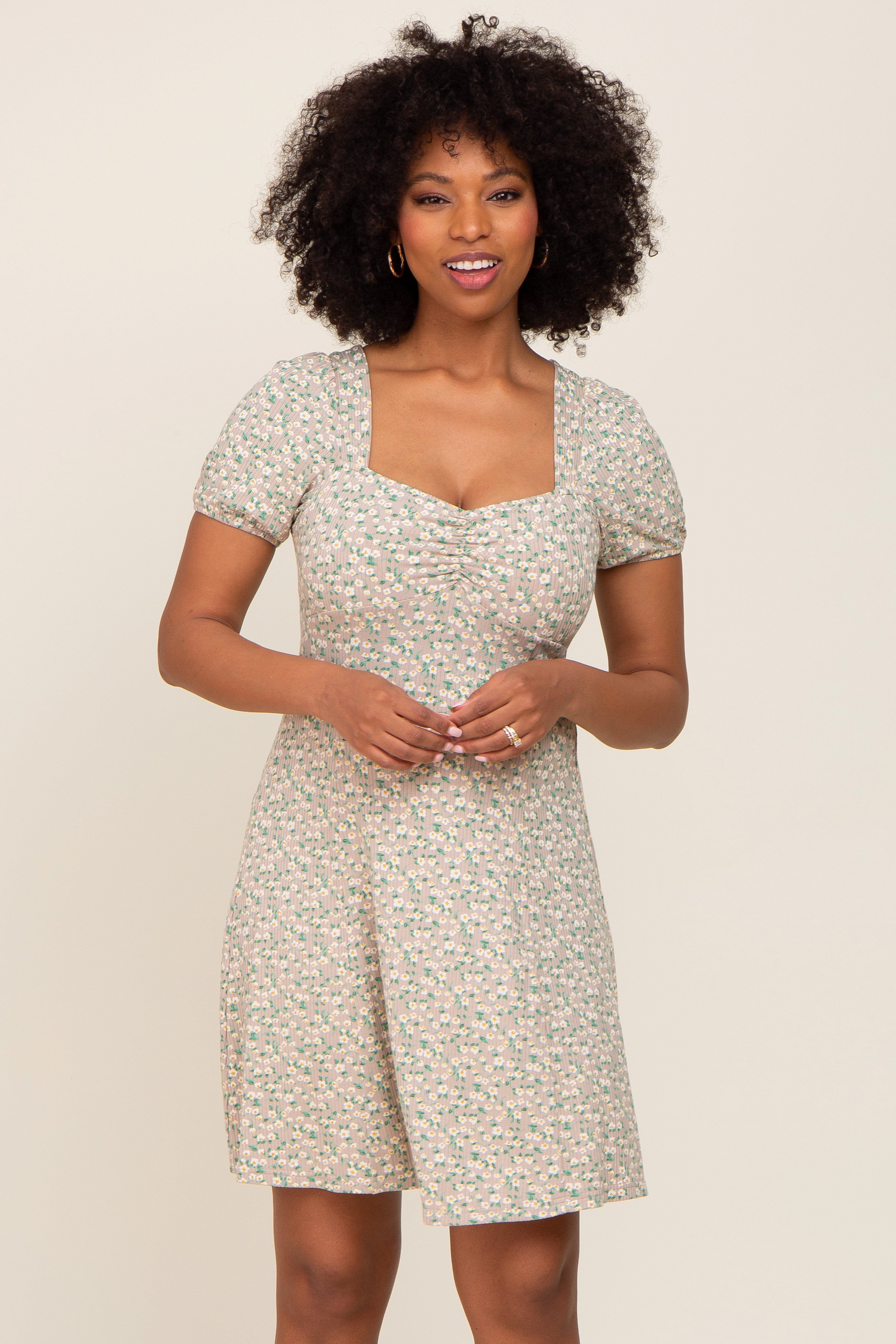 Beige Floral Print Criss Cross Back A-Line Dress for Women - Summer Casual & Wedding Guest Outfit