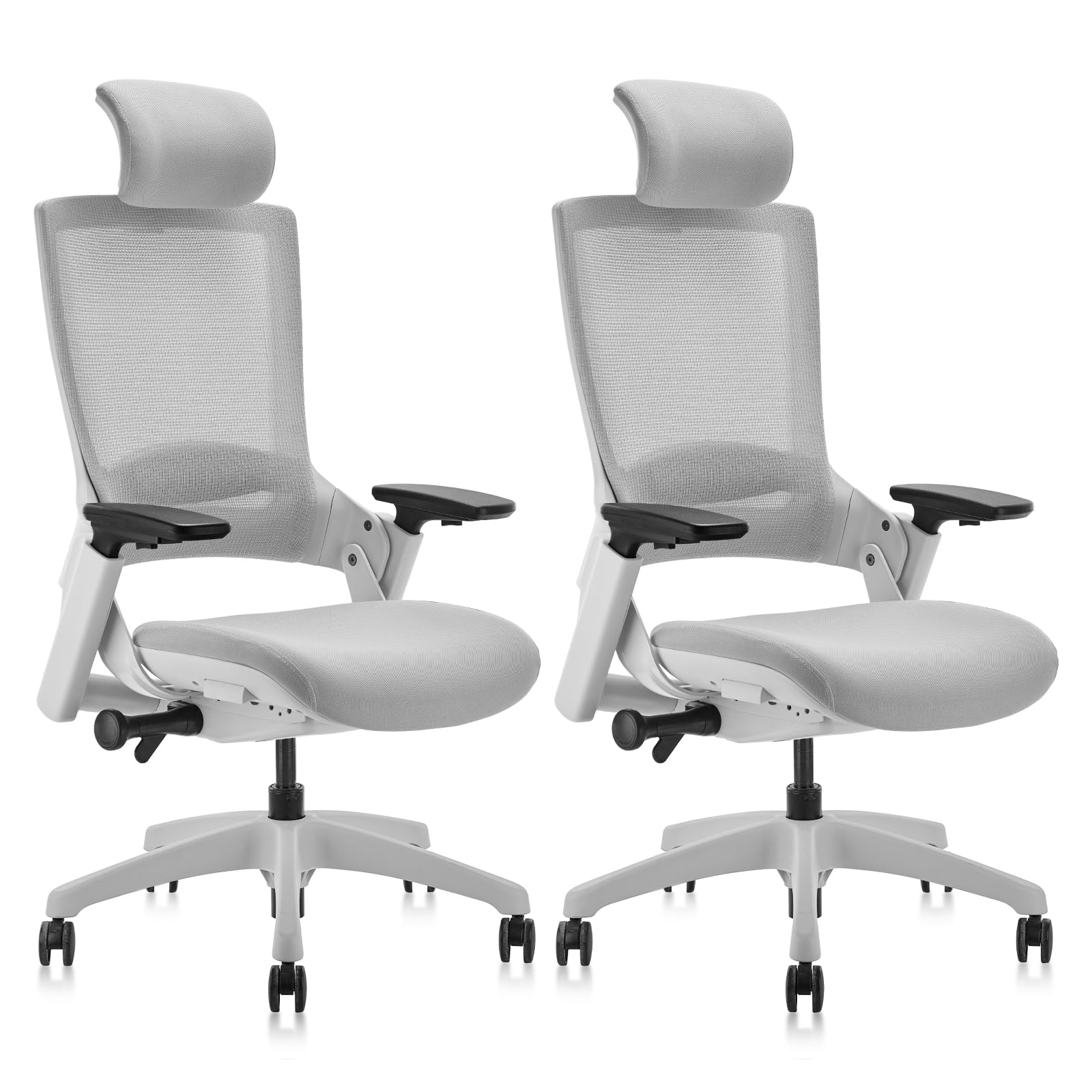 CLATINA Ergonomic High Back Office Chair with Adjustable Height, 3D Armrests, Lumbar Support & Breathable Mesh - Swivel Executive Chair for Home Office (Gray, 2-Pack) - Perfect for Long Work Hours & Gaming Sessions