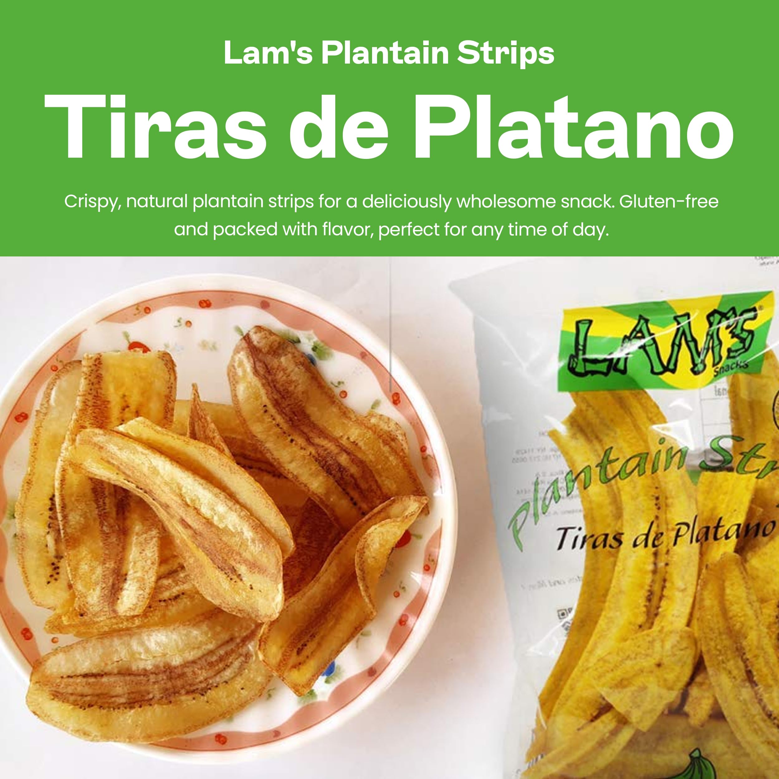 Lam's Plantain Strips - Crunchy Banana Chips, 2.5oz (71g) | Gluten-Free, All Natural Vegetable Snacks | Healthy On-The-Go Snack for Kids, Office & Road Trips