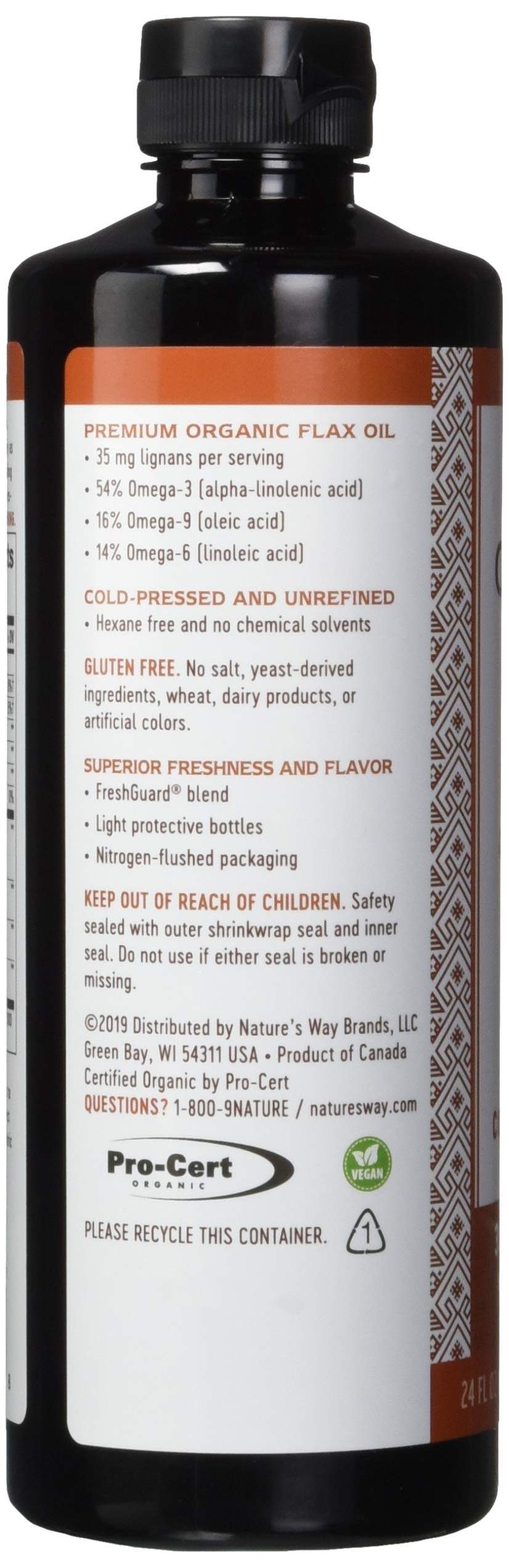 Nature's Way Organic Flax Oil Super Lignan - 24 Fl Oz (Pack of 6) | Cold-Pressed Omega-3 Supplement for Heart & Brain Health | Perfect for Smoothies, Salads & Daily Wellness Routine