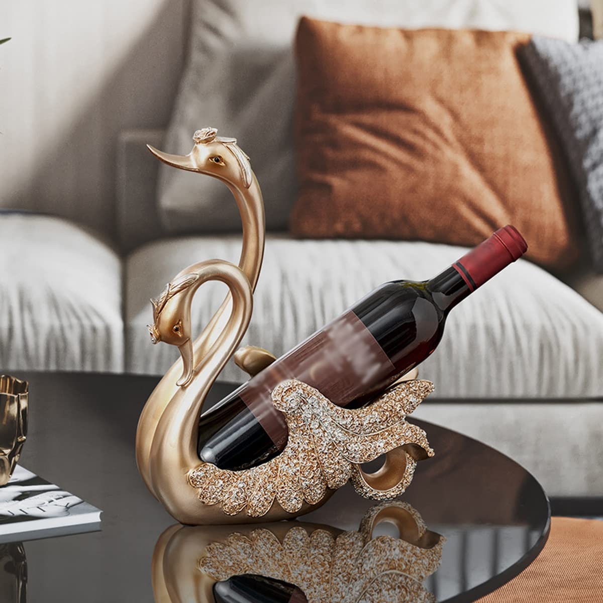 SEFAX Hand-Carved Gold Swan Wine Rack - Elegant Resin Home Decor for Kitchen, Bar & Party | Unique Wine Bottle Holder & Decorative Statue for Dining Room, Living Room & Wedding Centerpieces