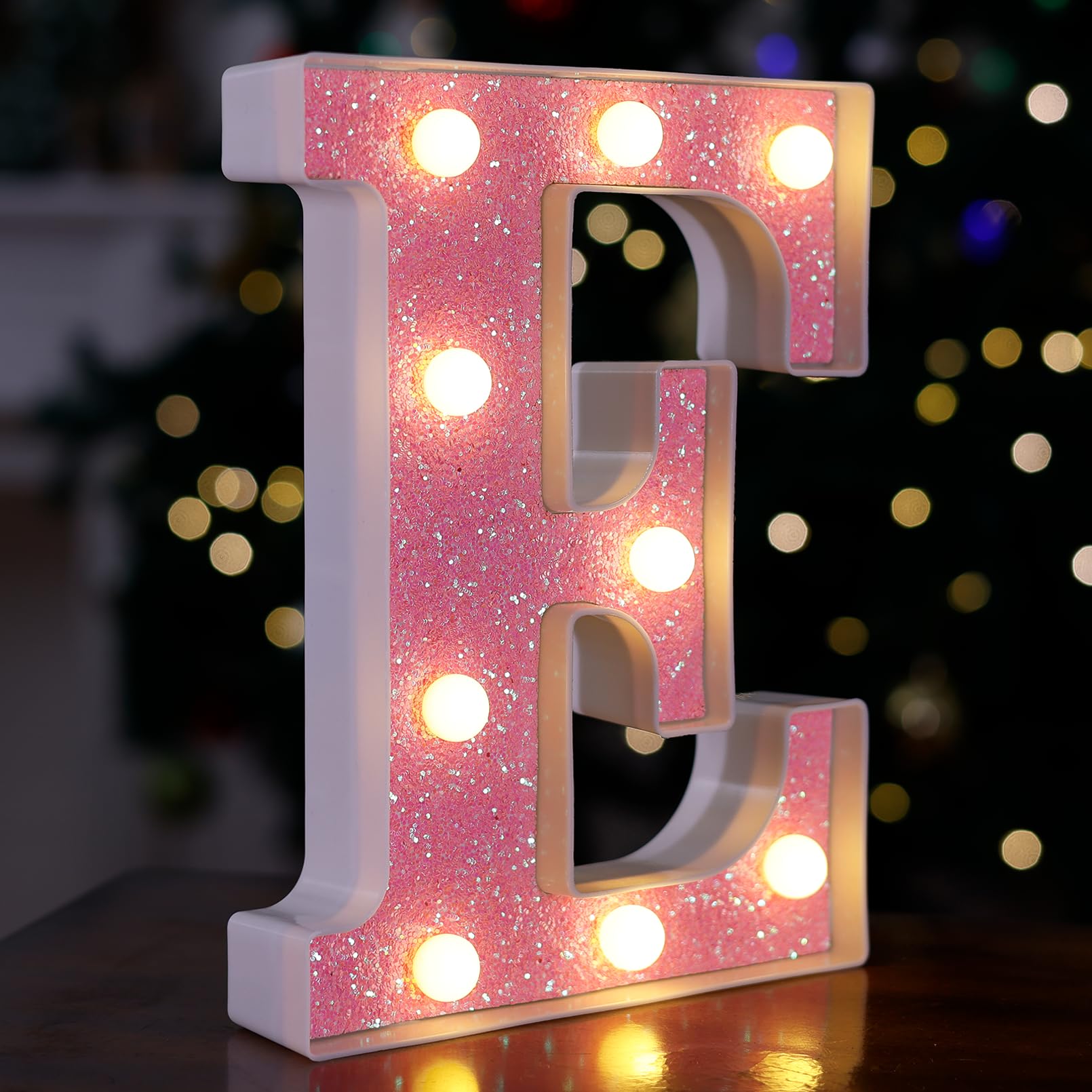 Pink Glitter LED Marquee Letter E - Battery Powered Light Up Alphabet Sign for Home, Party, Wedding, Birthday & Christmas Decor - Perfect for Girls' Room, Bar & Night Light Gift