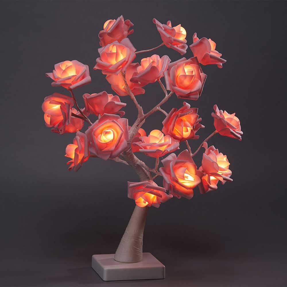 Elegant Rose Flower Table Lamp with 24 Warm White LEDs - USB/Battery Powered Desk Lamp for Girls Bedroom, Home Decor, Christmas, Party, Wedding & Festivals | Perfect for Nightstands, Dorm Rooms & Gift Giving