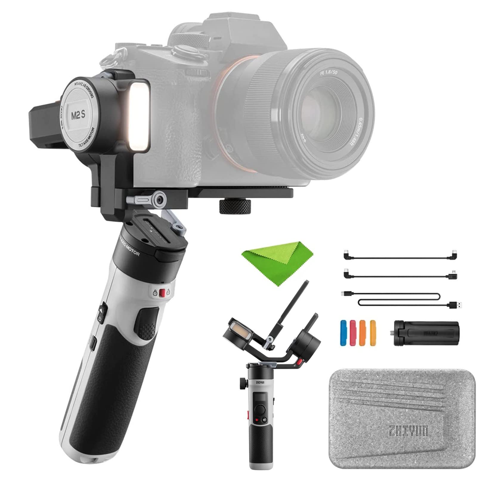 Zhiyun Crane M2 S 3-Axis Gimbal Stabilizer for Mirrorless Cameras, DSLR, Action Cameras & Smartphones - Compatible with Sony, Canon, Nikon, Panasonic, GoPro Hero 10/9/8/7, iPhone 13/12 Pro Max (Upgraded Version) - Perfect for Vlogging, Travel Filming & Content Creation
