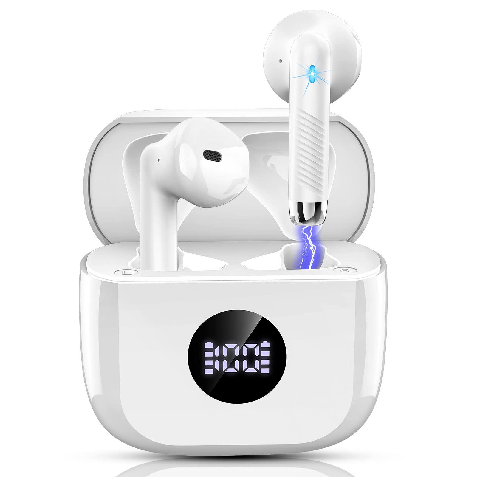 Jxrev Wireless Earbuds Bluetooth 5.3 with 40H Playback, Stereo Sound In-Ear Headphones, LED Power Display, Built-in Mic, Touch Control & IP7 Waterproof - Perfect for Running, Gym Workouts and Travel