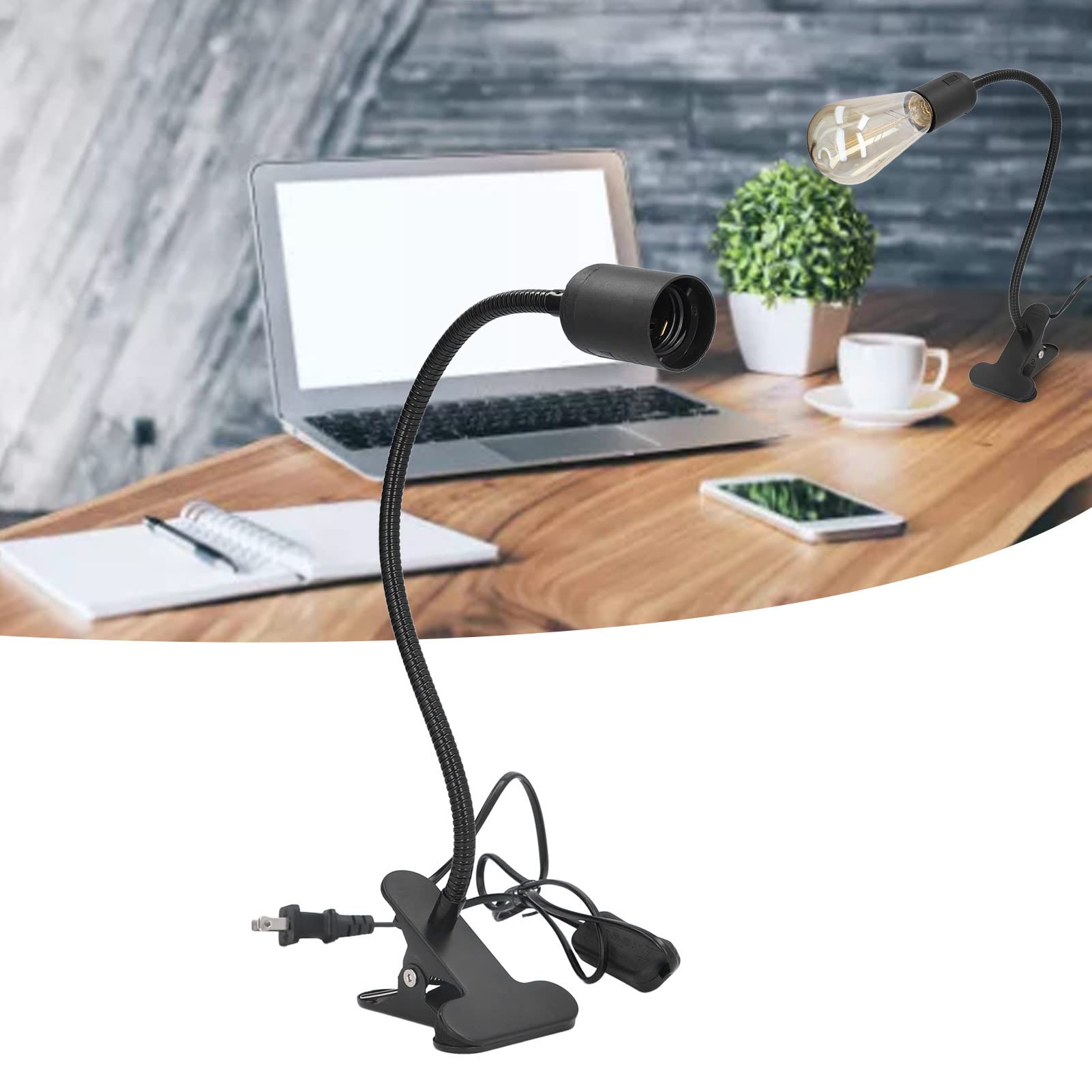 E26 E27 Clip-On Desk Lamp Holder - 360° Adjustable Book Light for Night Reading, Bedroom & Dormitory - Perfect for Study, Work and Relaxation