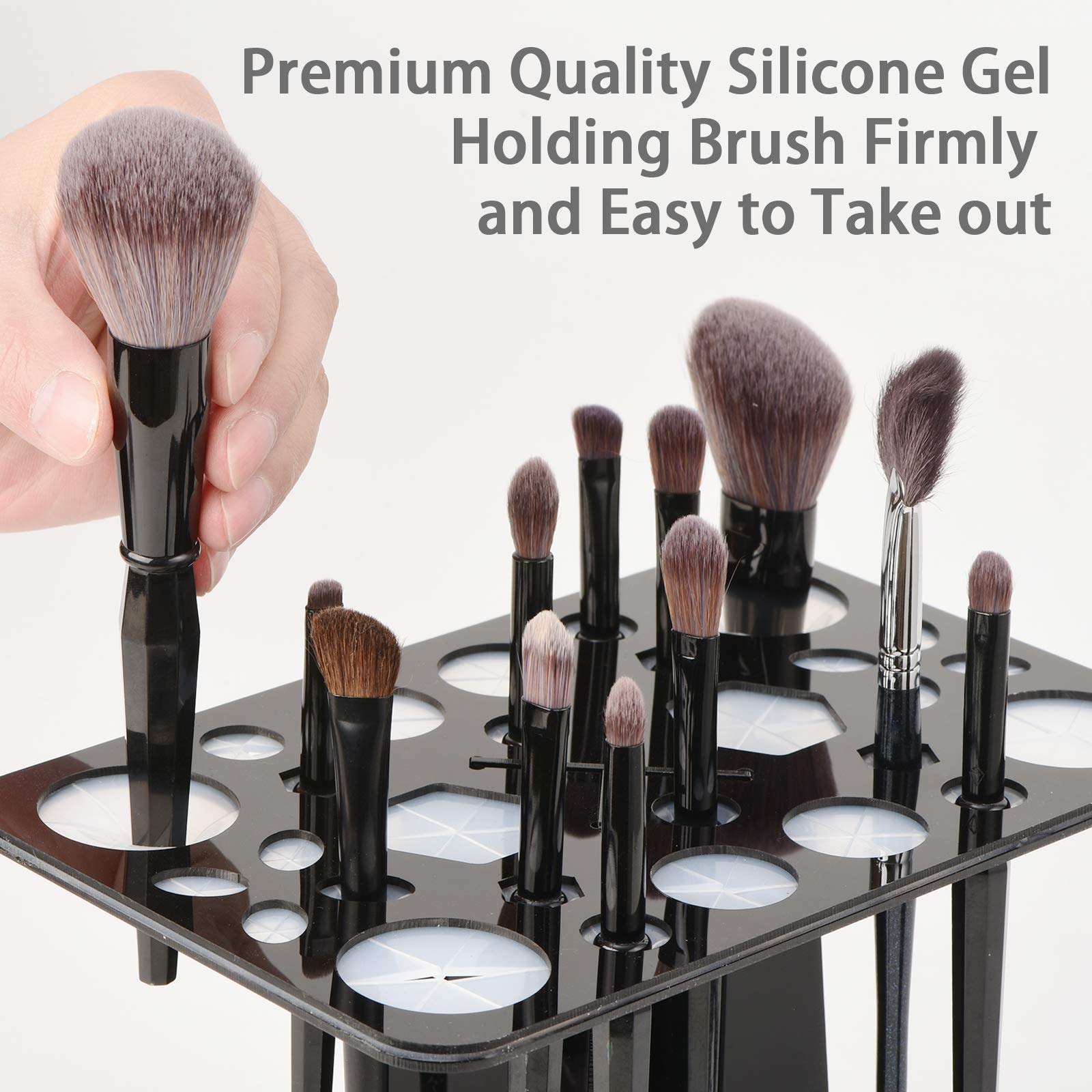 Acrylic Makeup Brush Drying Rack - Collapsible 28-Slot Holder Stand for Makeup Brushes, Nail Brushes & Paintbrushes | Portable Brush Organizer for Makeup Artists & Beauty Lovers (Black, Unisex) | Perfect for Salon, Home Vanity & Travel Makeup Kit Organization