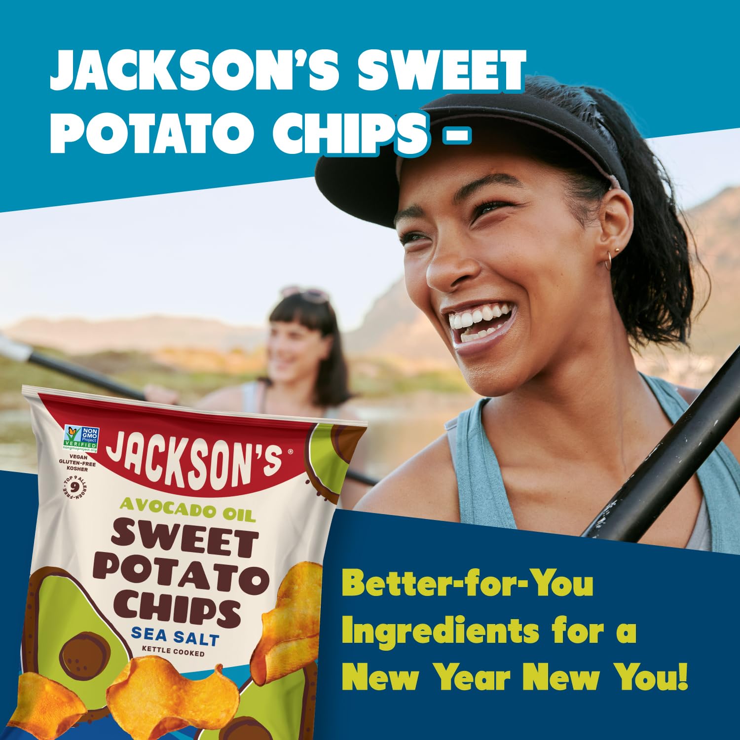 Jackson’s Sweet Potato Kettle Chips with Sea Salt - Made with Premium Avocado Oil (5 oz, Pack of 12) | Allergen-Friendly, Gluten Free, Vegan & Paleo Snacks | Shark Tank Featured Product | Perfect for Parties, School Lunches & Healthy On-the-Go Snacking