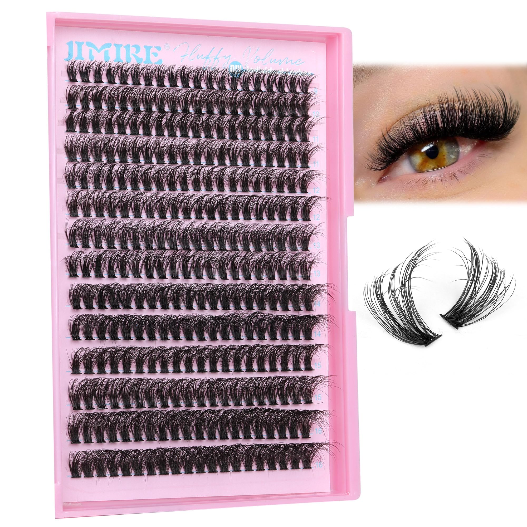 JIMIRE Fluffy Lash Clusters - 280Pcs 9-16mm Volume Wispy Mink Eyelash Extensions for Beginners | Natural Look, Easy Application | Perfect for Weddings, Parties & Daily Wear