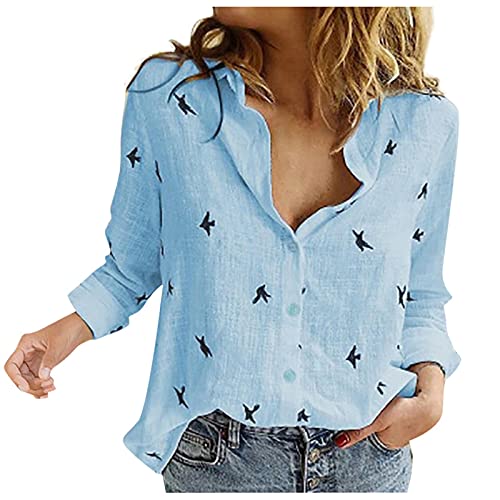 FIRERO Women's Linen Button Down Shirt - Long Sleeve Casual & Work Blouse with Roll-Up Sleeves - Breathable Summer Office Wear & Weekend Outfit Essential