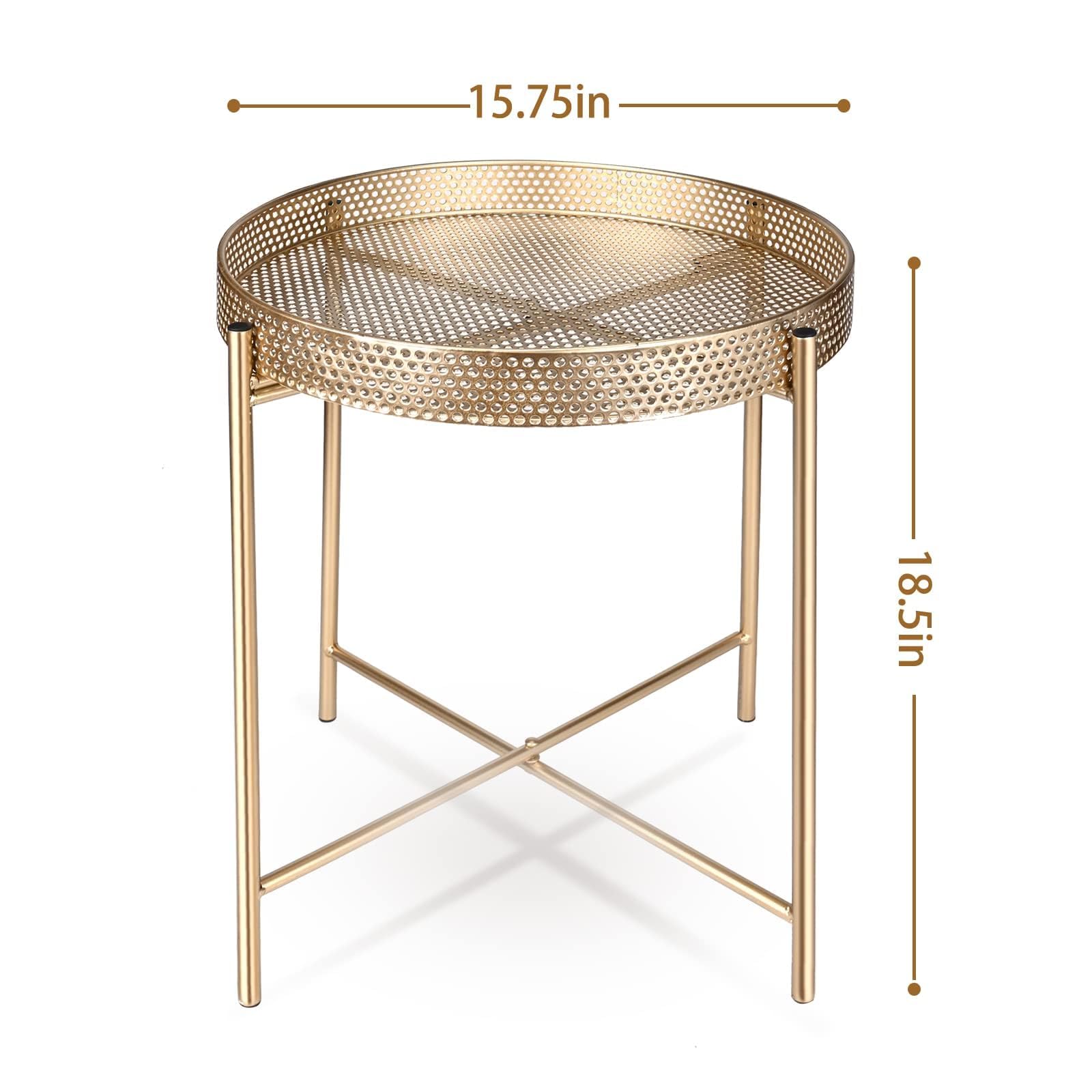 Modern Gold Round Side Table - Metal Small Nightstand with Removable Tray Top, Contemporary Accent Table for Living Room, Bedroom, Nursery & Balcony - Perfect for Coffee Storage, Bedside Organization & Home Decor