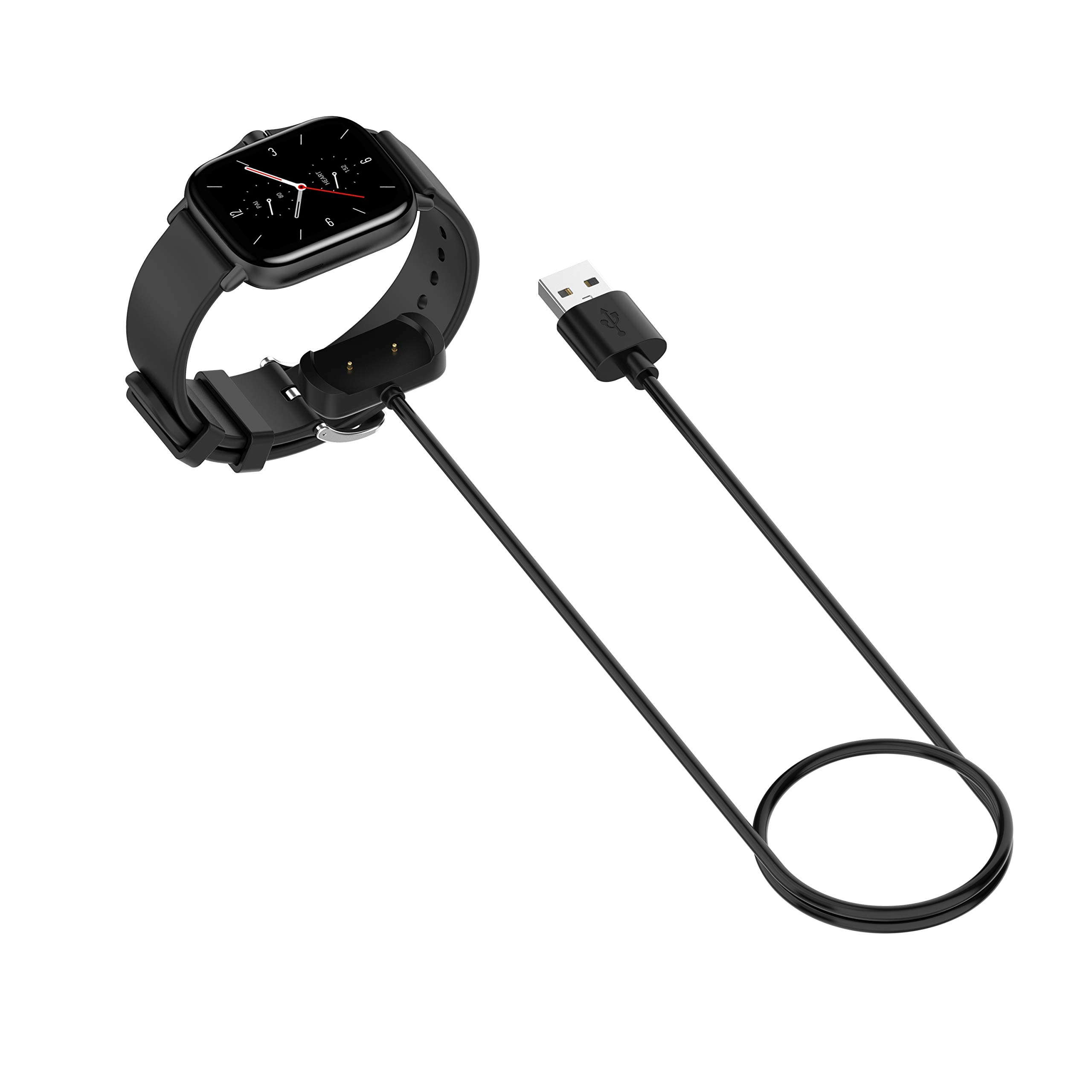 Universal USB Charger Cable for Amazfit Bip 5 Unity/Bip 5/GTS 2 Mini/Bip 3 Smartwatch - 3.3ft Fast Charging Cord (Black) - Perfect for Home, Office & Travel Charging