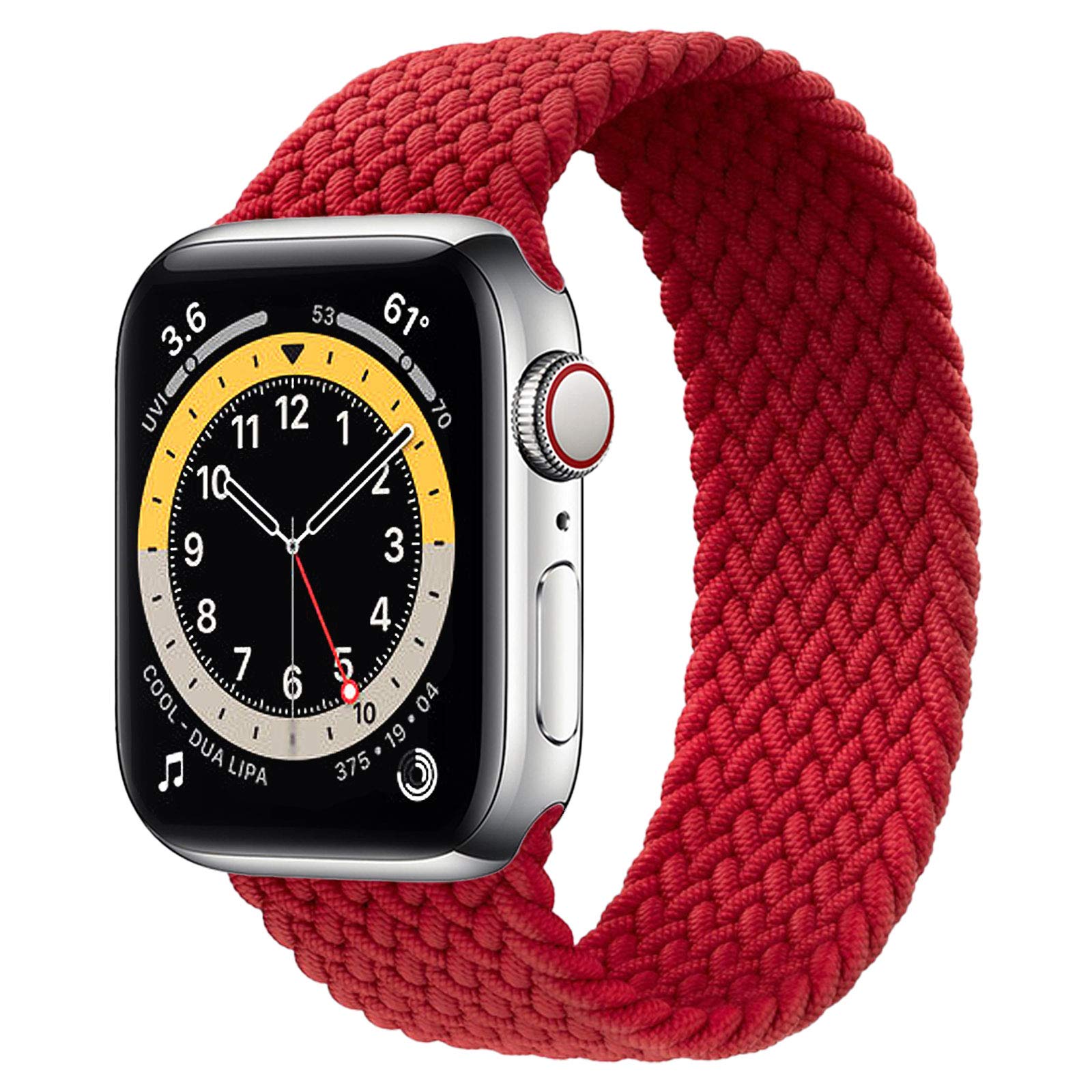 WAAILU Braided Solo Loop Strap for Apple Watch SE/Series 6/5/4/3/2/1 (38mm/40mm/42mm/44mm) - Red - Soft Woven Nylon Band for Workout, Running & Daily Wear