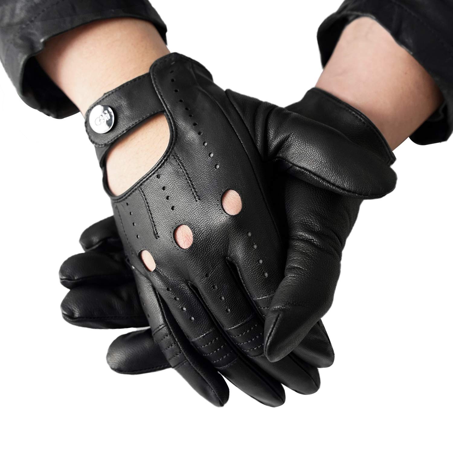 GSG Men's Genuine Sheepskin Leather Gloves - Black Driving, Cycling & Motorcycle Gloves with Touchscreen Compatibility - Winter Warm Unlined Gloves for Outdoor Sports & Commuting