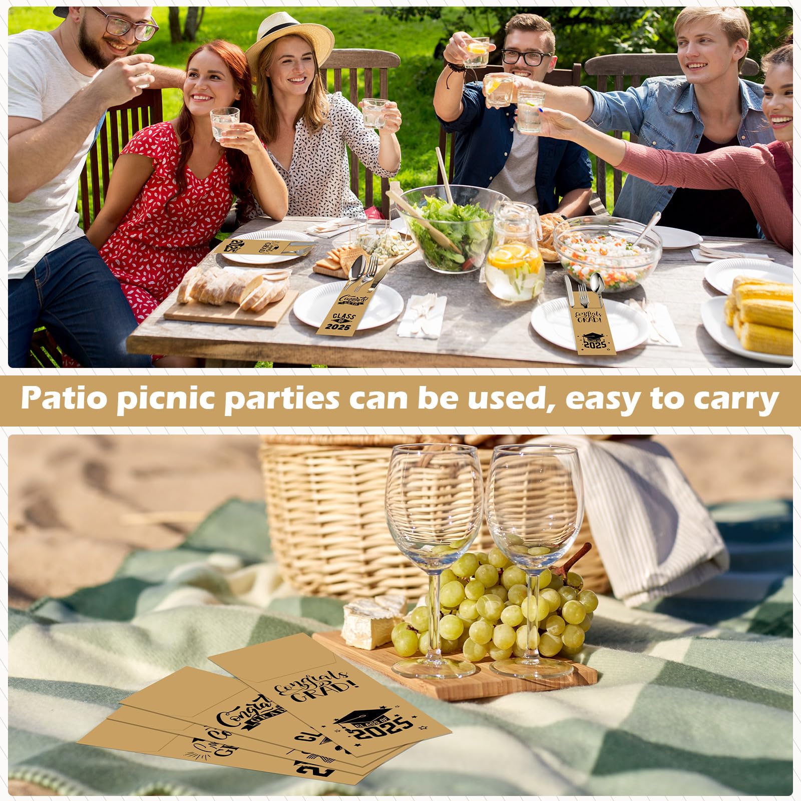 TaoBary 100-Pack Class of 2025 Graduation Party Supplies - Eco-Friendly Kraft Paper Silverware Bags, Disposable Utensil Holders & Cutlery Sleeves for College & High School Celebrations - Perfect for Graduation Gifts, Buffets & Catering Events