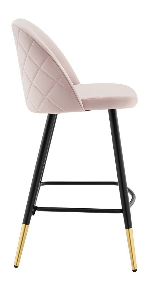 Modway Cordial Performance Velvet Dining Counter Stools in Pink - Set of 2, Modern Kitchen Bar Stools for Home, Restaurant & Cafe Use