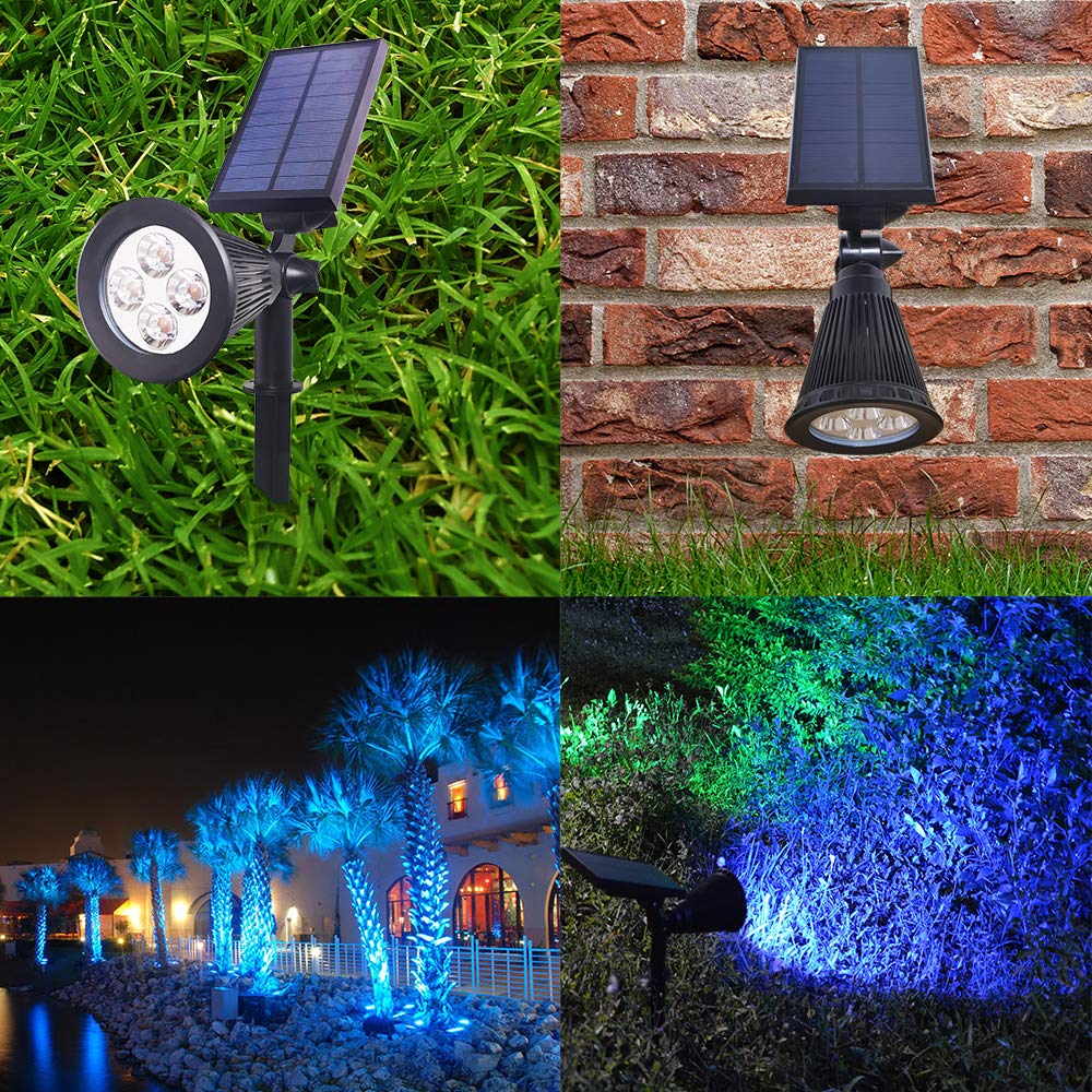 Solar Powered Outdoor Spotlights - Waterproof Adjustable 4 LED Solar Garden Lights for Landscape, Yard, Driveway & Pathway (2 Pack, Blue) | Auto On/Off, Inground Installation | Perfect for Patio Decor, Backyard Lighting & Nighttime Safety