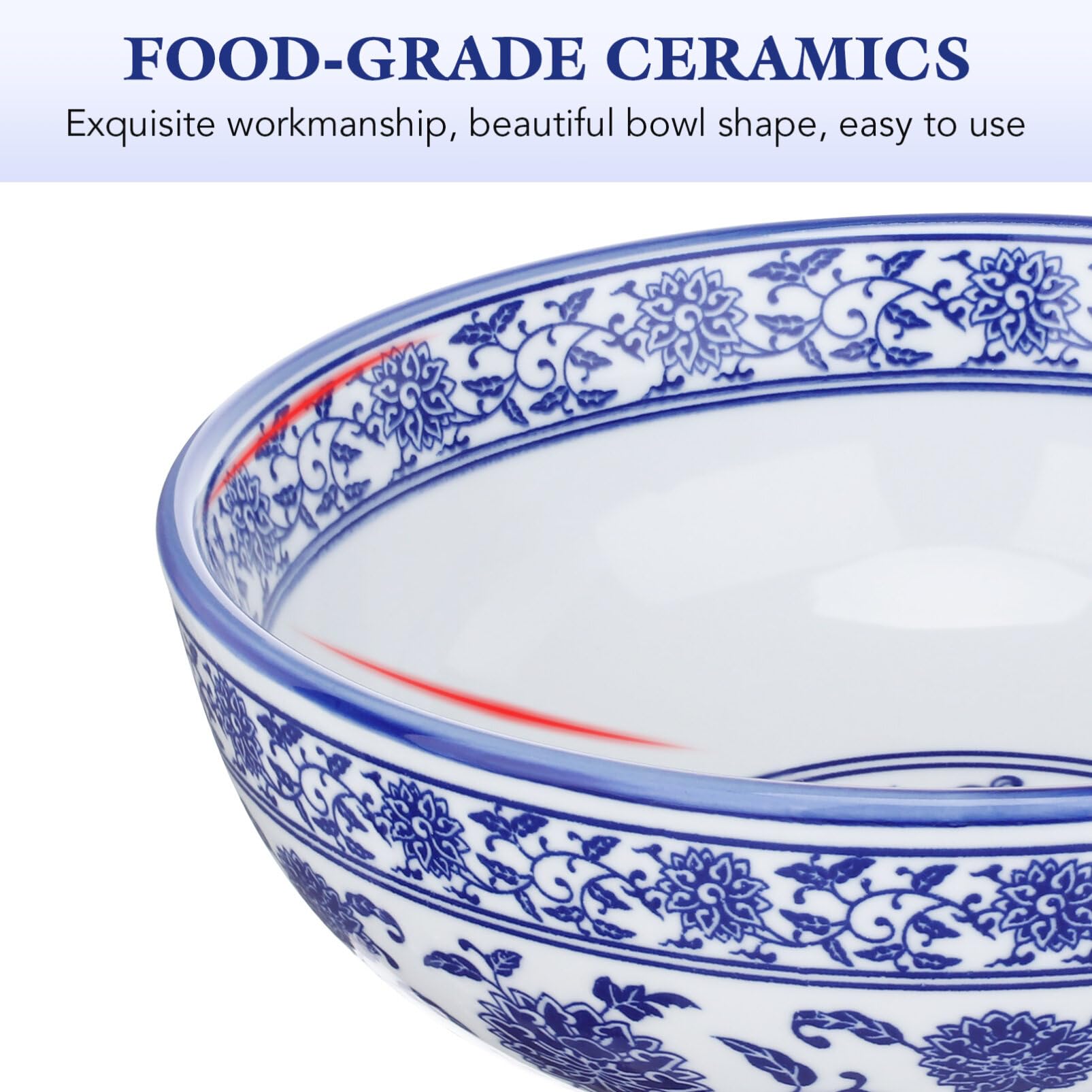 Premium Blue and White Porcelain Mixing Bowls Set - Chinese Style Ceramic Serving Bowls for Noodles, Soup, Salad, Pasta, Rice, Porridge & Fruits - Durable Ramen Bowl & Fruit Bowl - Perfect for Kitchen, Dining & Food Presentation