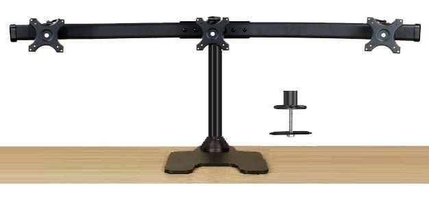 EZM Deluxe Triple Monitor Stand - Free Standing & Grommet Mount for 3 Screens up to 28